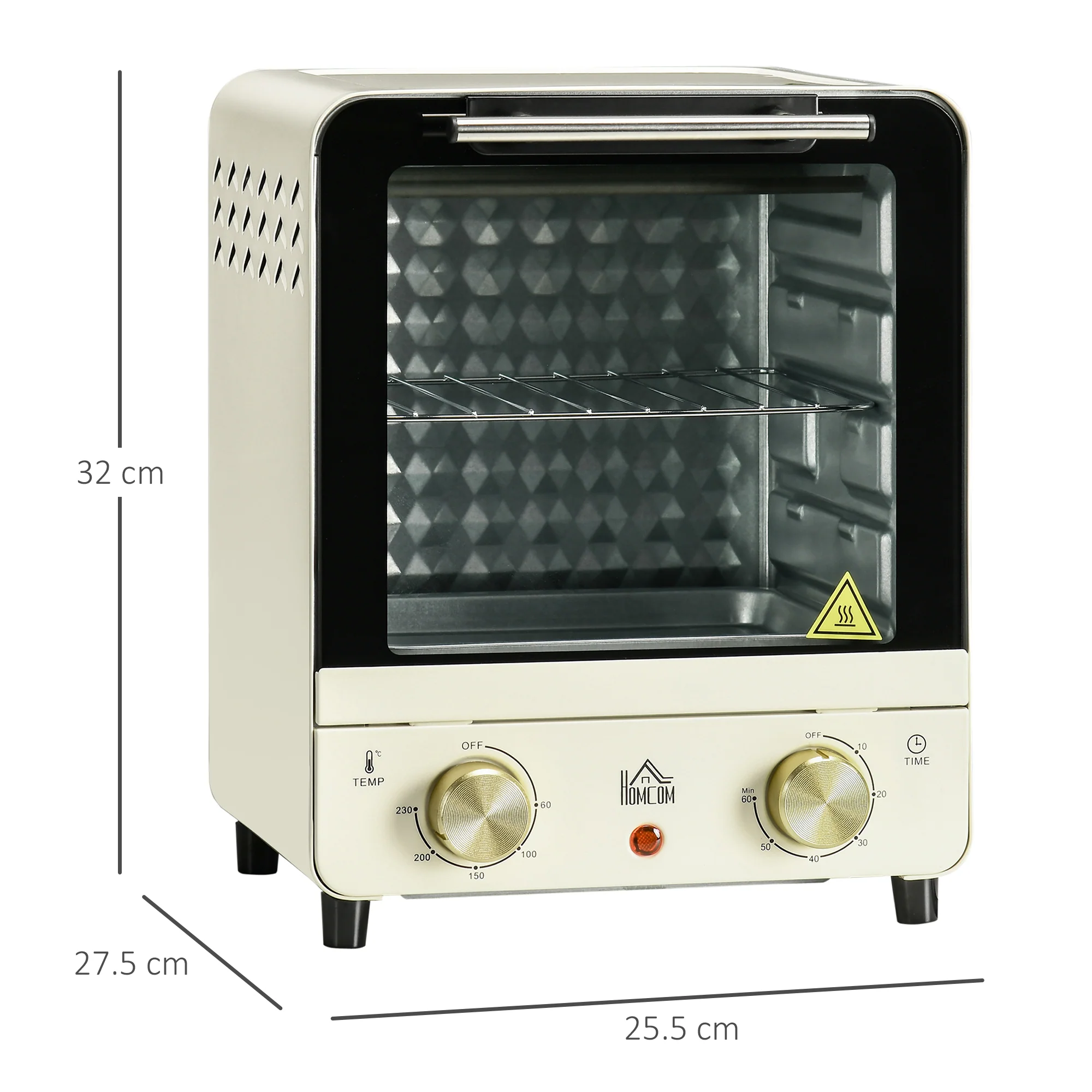 HOMCOM Convection Mini Oven, 15 Litres Electric Oven And Grill With 60-230 Degrees Adjustable Temperature, 60 Minute Timer, Include Baking Tray, Wire Rack And Crumb Tray, 1000W, Cream White - Image 3