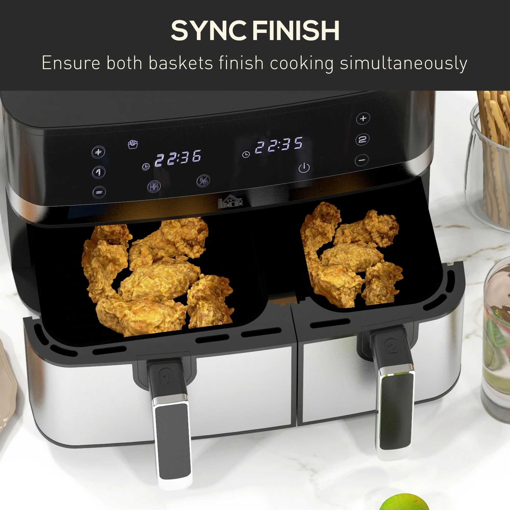 HOMCOM Dual Zone Air Fryer 8.5L Double Air Fryer With SYNCFinish 2700W - Image 3