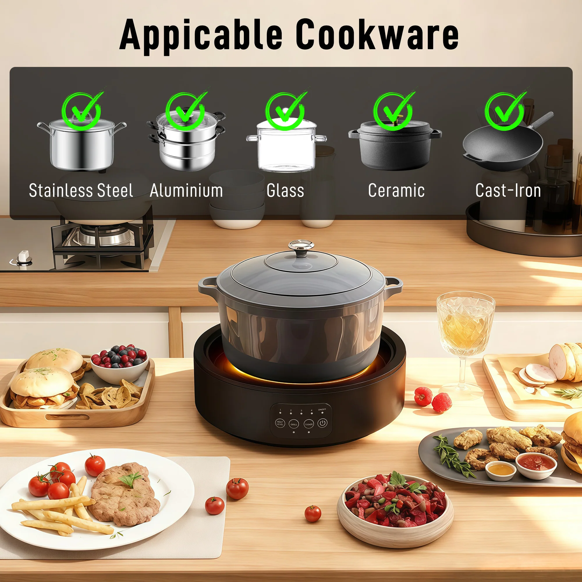 HOMCOM Electric Ceramic Hob With Grill Plate With 4 Heat Levels For All Type - Image 4