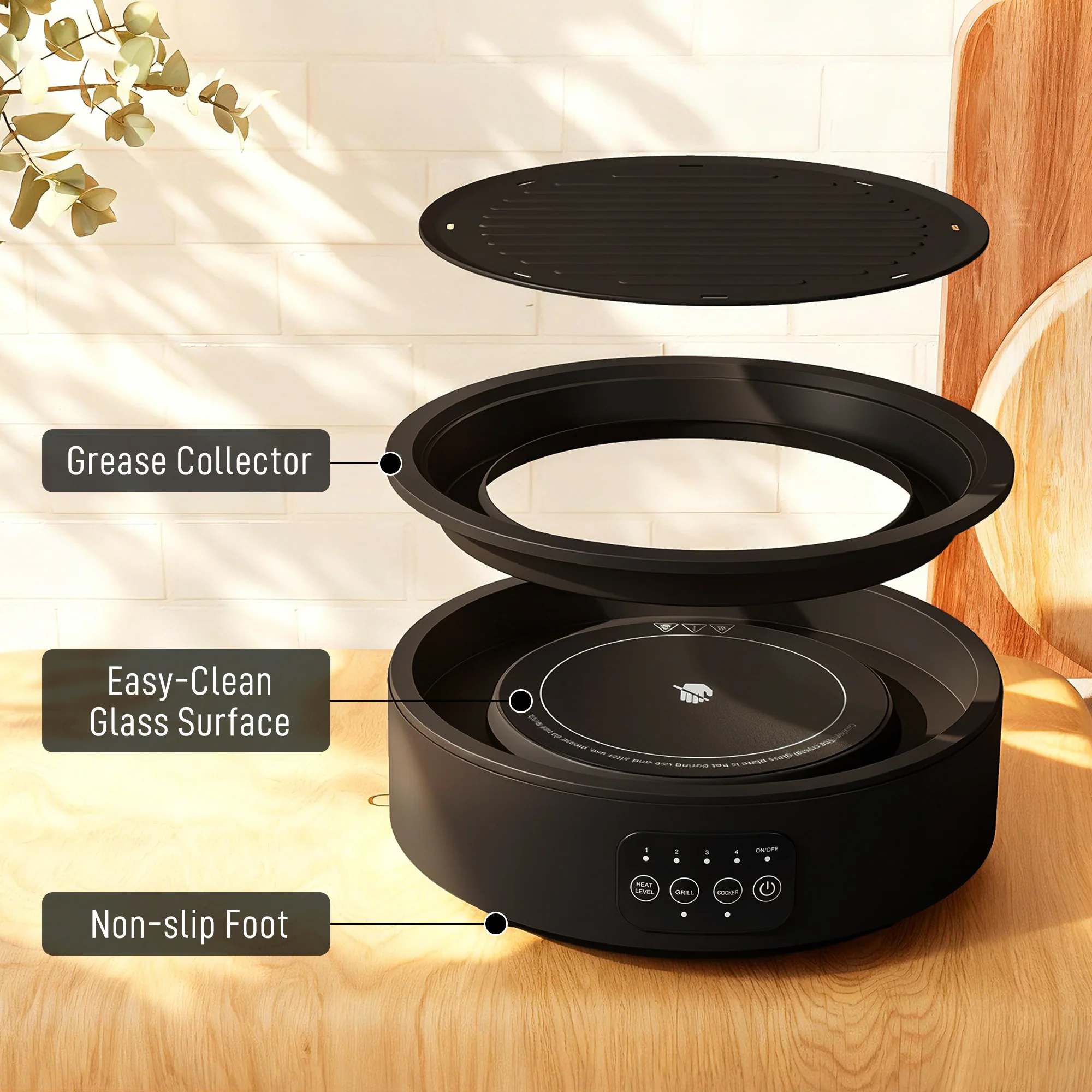 HOMCOM Electric Ceramic Hob With Grill Plate With 4 Heat Levels For All Type - Image 8