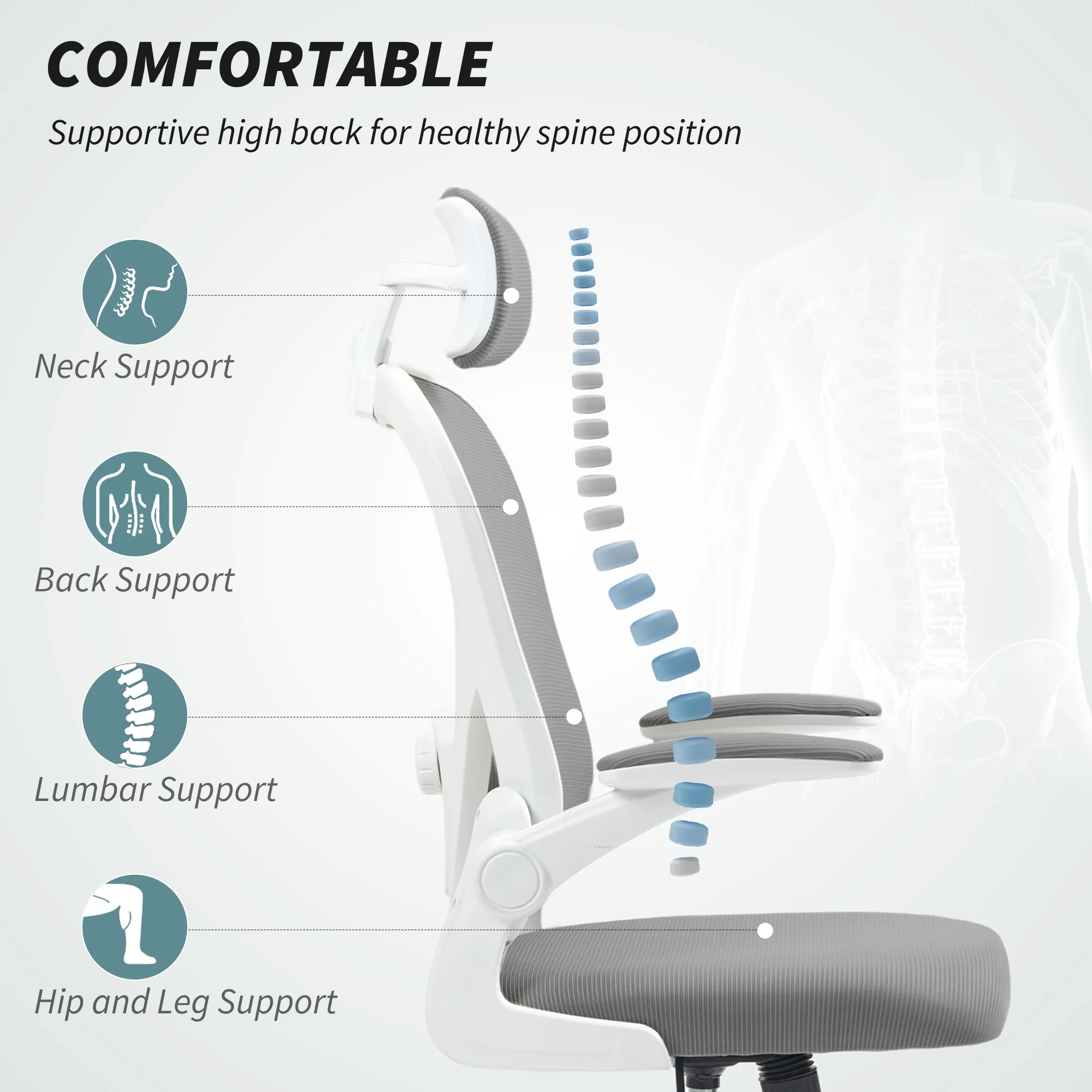 HOMCOM Executive Mesh Office Chair with Headrest, Lumbar Support - Image 12
