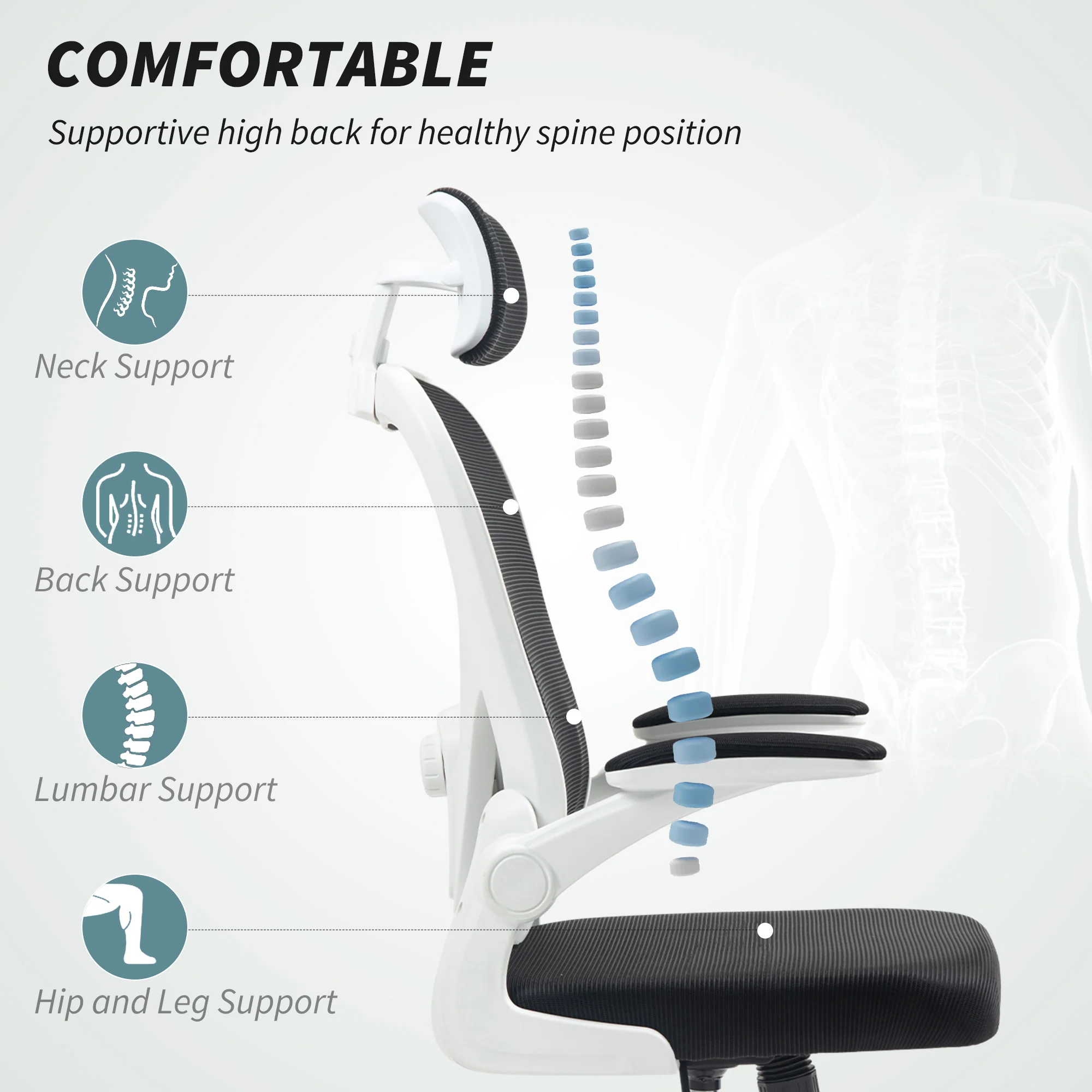 HOMCOM Executive Mesh Office Chair with Headrest, Lumbar Support - Image 3