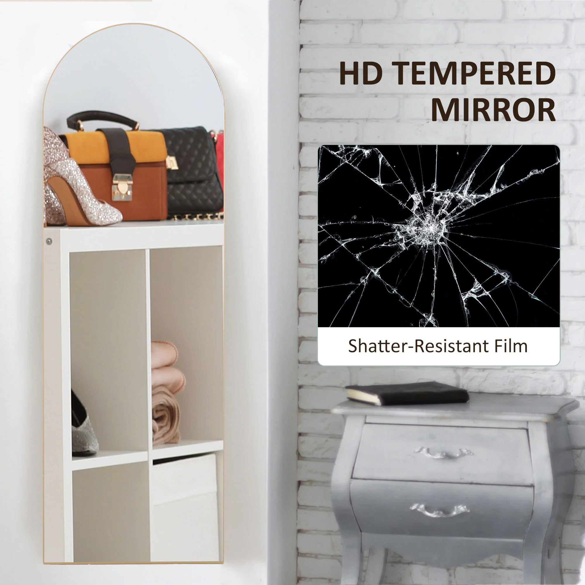 HOMCOM Floor Mirror Wall Mount Leaning Standing Mirror 50 X 150cm Gold Tone - Image 4