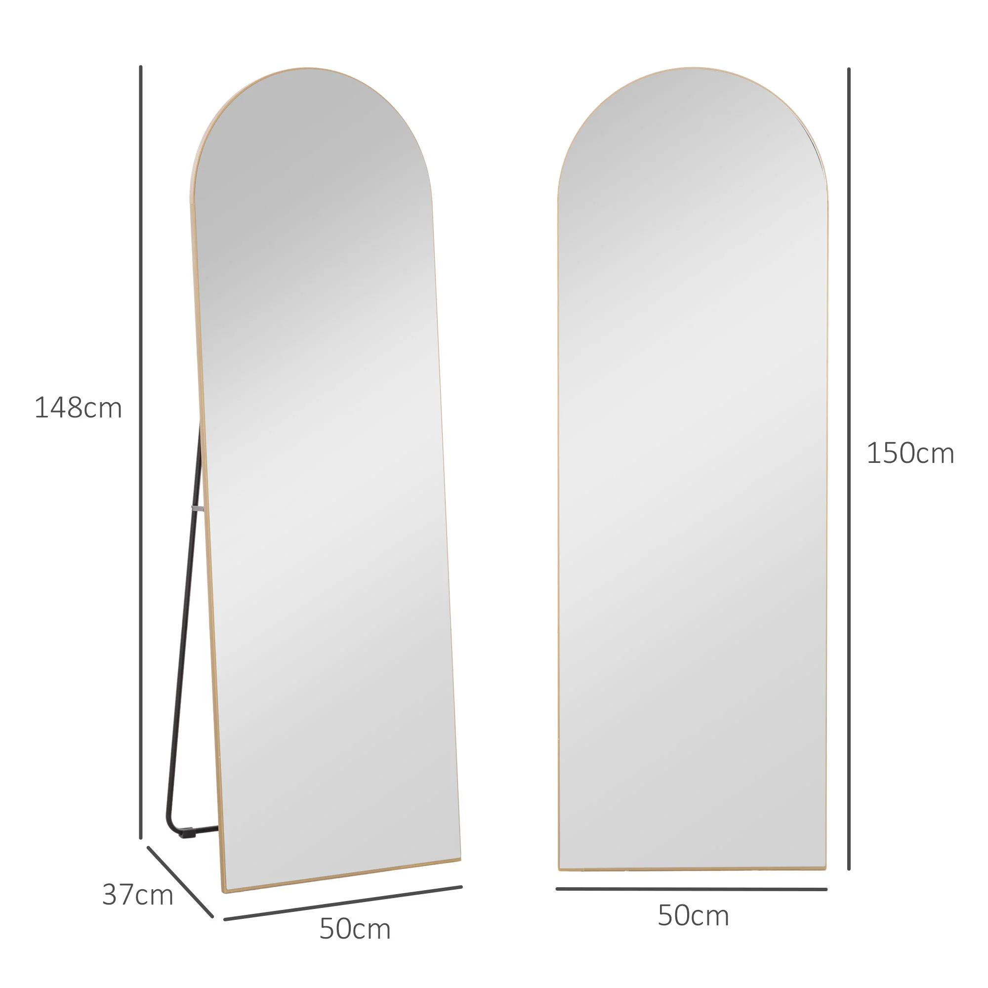 HOMCOM Floor Mirror Wall Mount Leaning Standing Mirror 50 X 150cm Gold Tone - Image 5