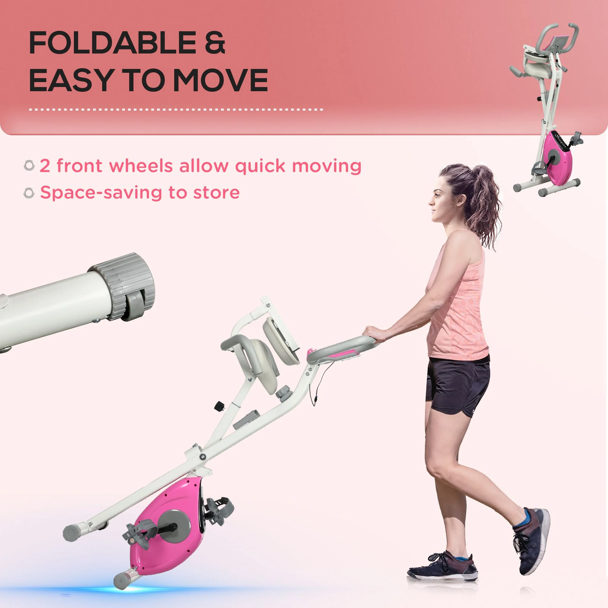 HOMCOM Folding Exercise Bike W/ Adjustable Magnetic Resistance, Seat Height - Image 4