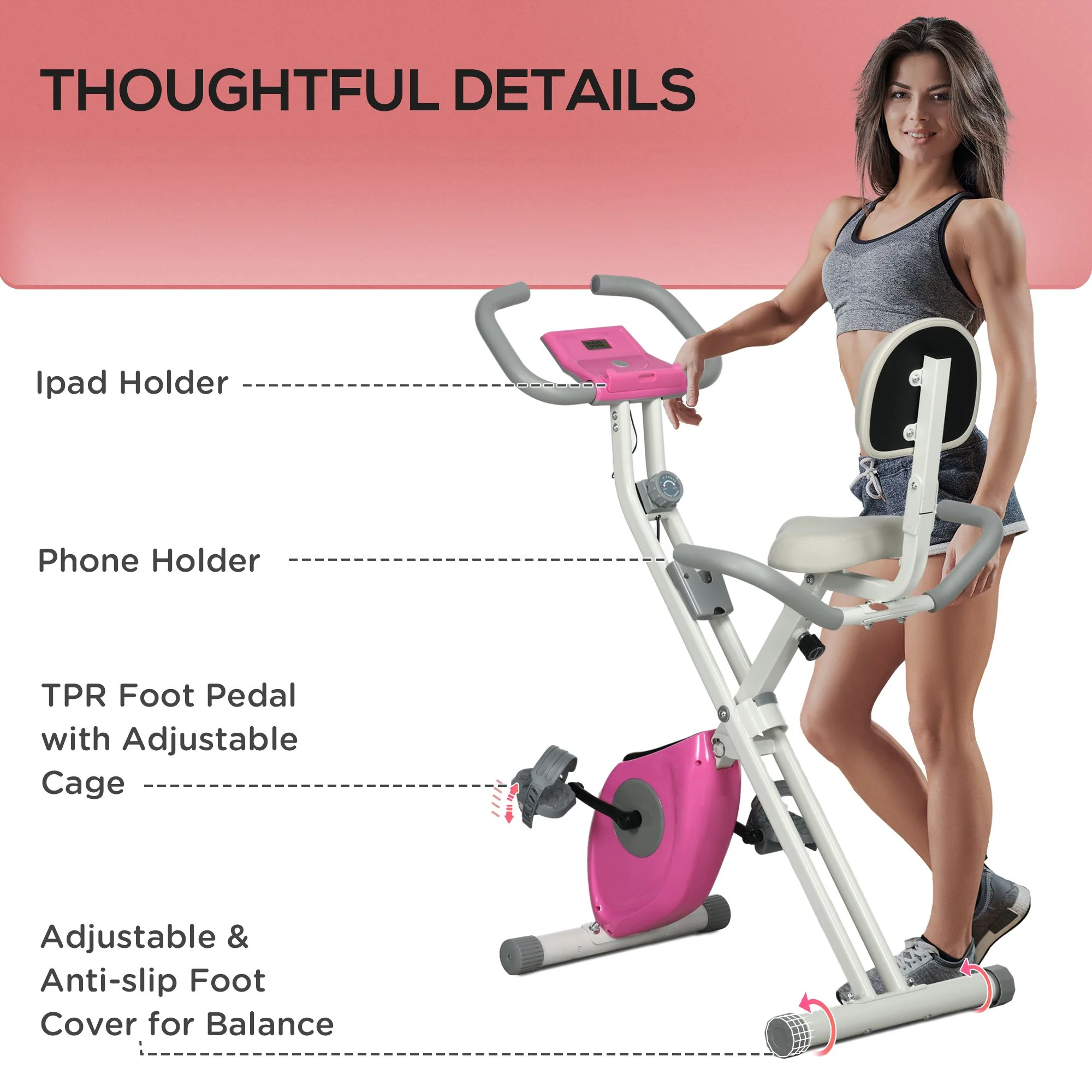 HOMCOM Folding Exercise Bike W/ Adjustable Magnetic Resistance, Seat Height - Image 9