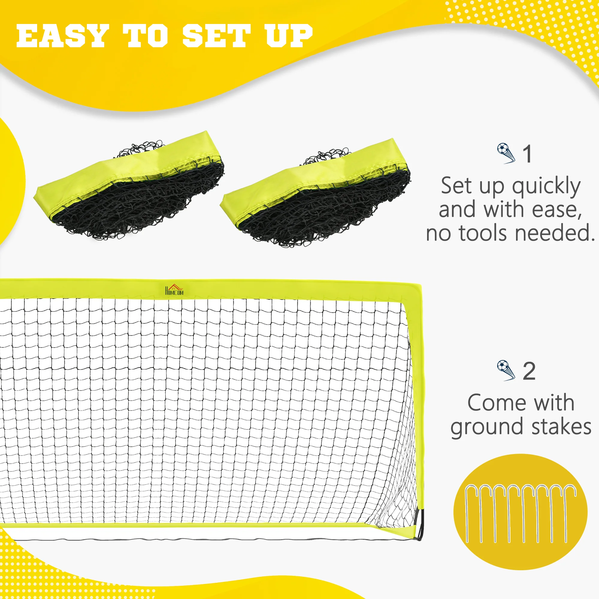 HOMCOM Football Goal Folding Outdoor with All Weather Net 6'x3' Yellow - Image 3