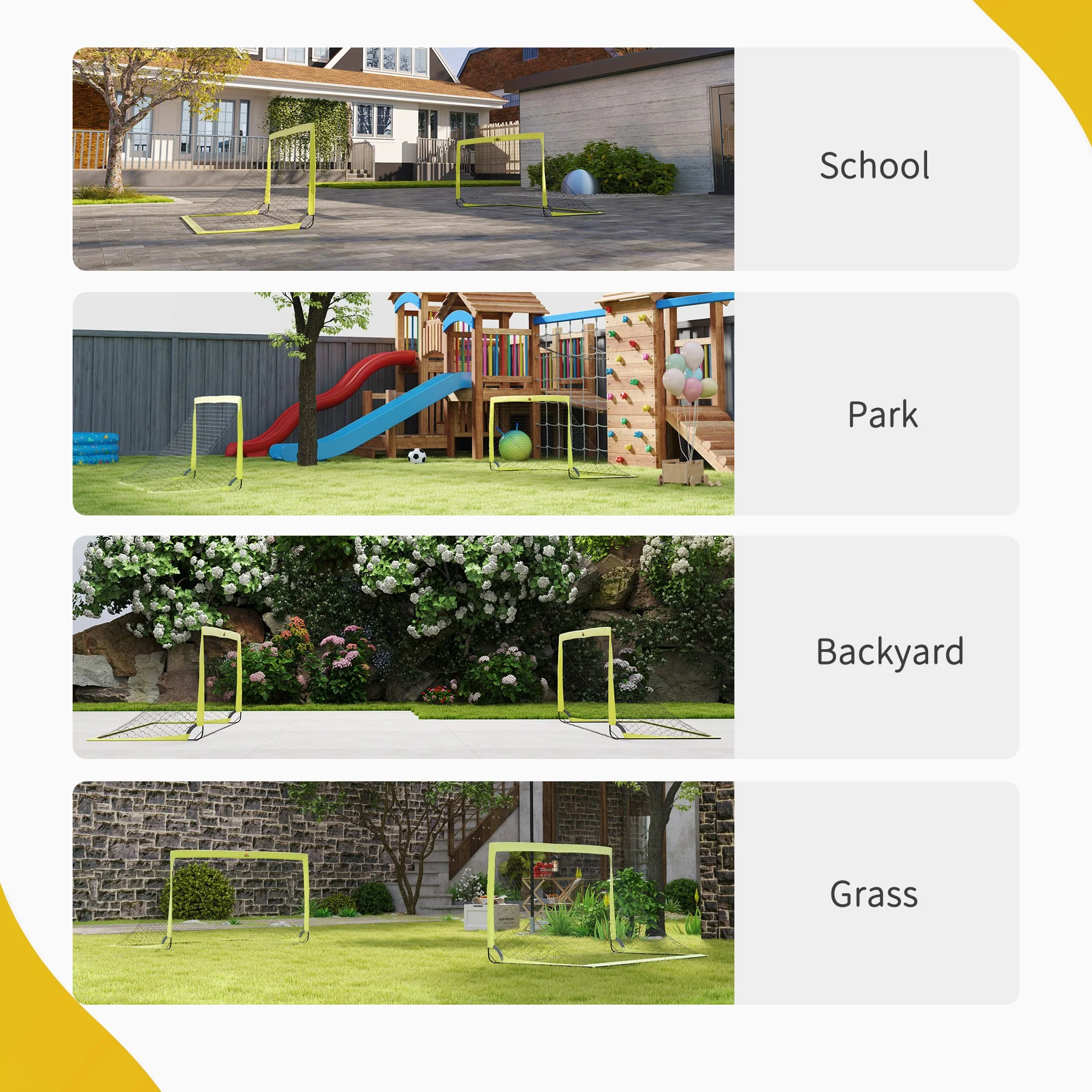 HOMCOM Football Goal Folding Outdoor with All Weather Net 6'x3' Yellow - Image 6