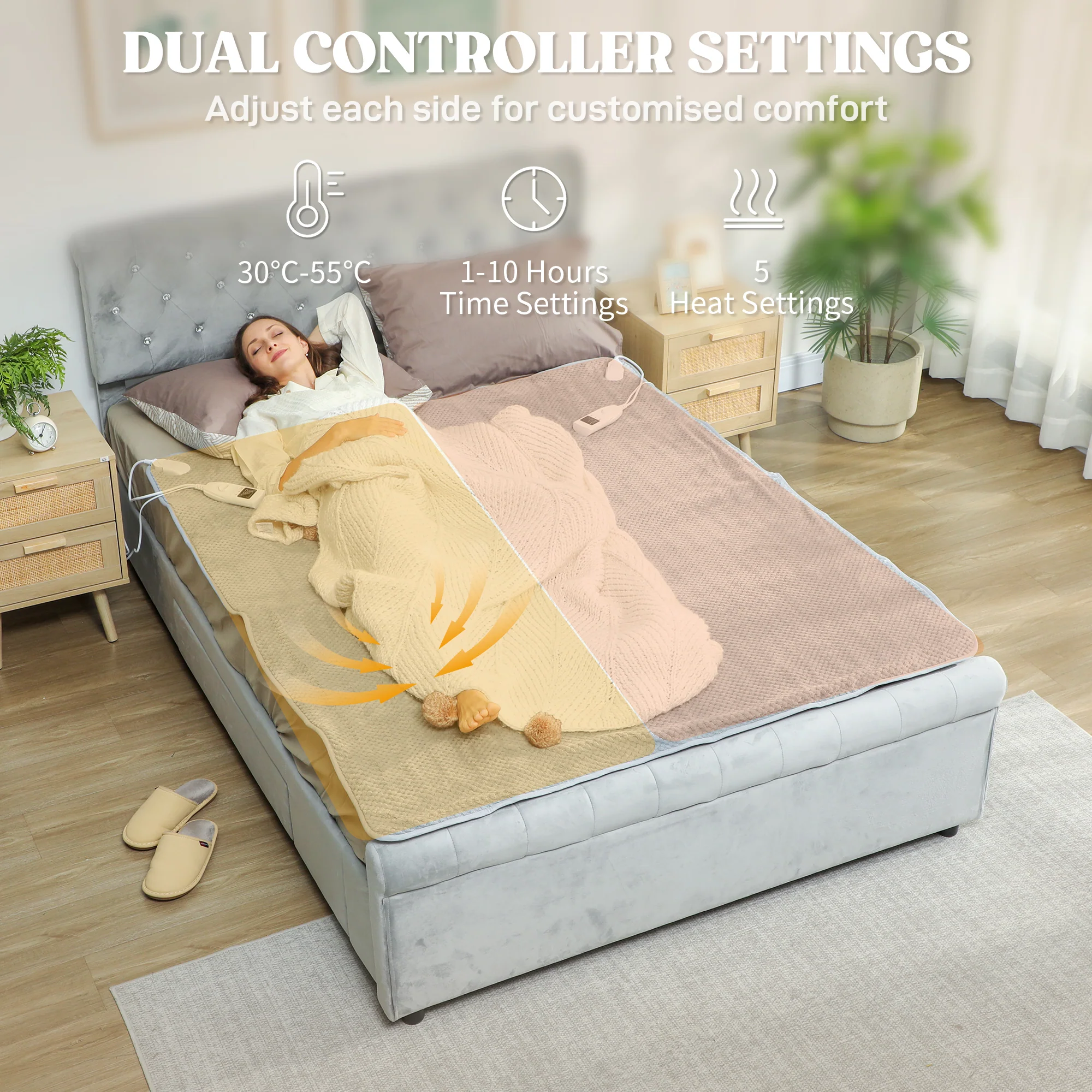 HOMCOM Heated Throw With Ultra Soft Velvet, Electric Blanket, Grey - Image 4