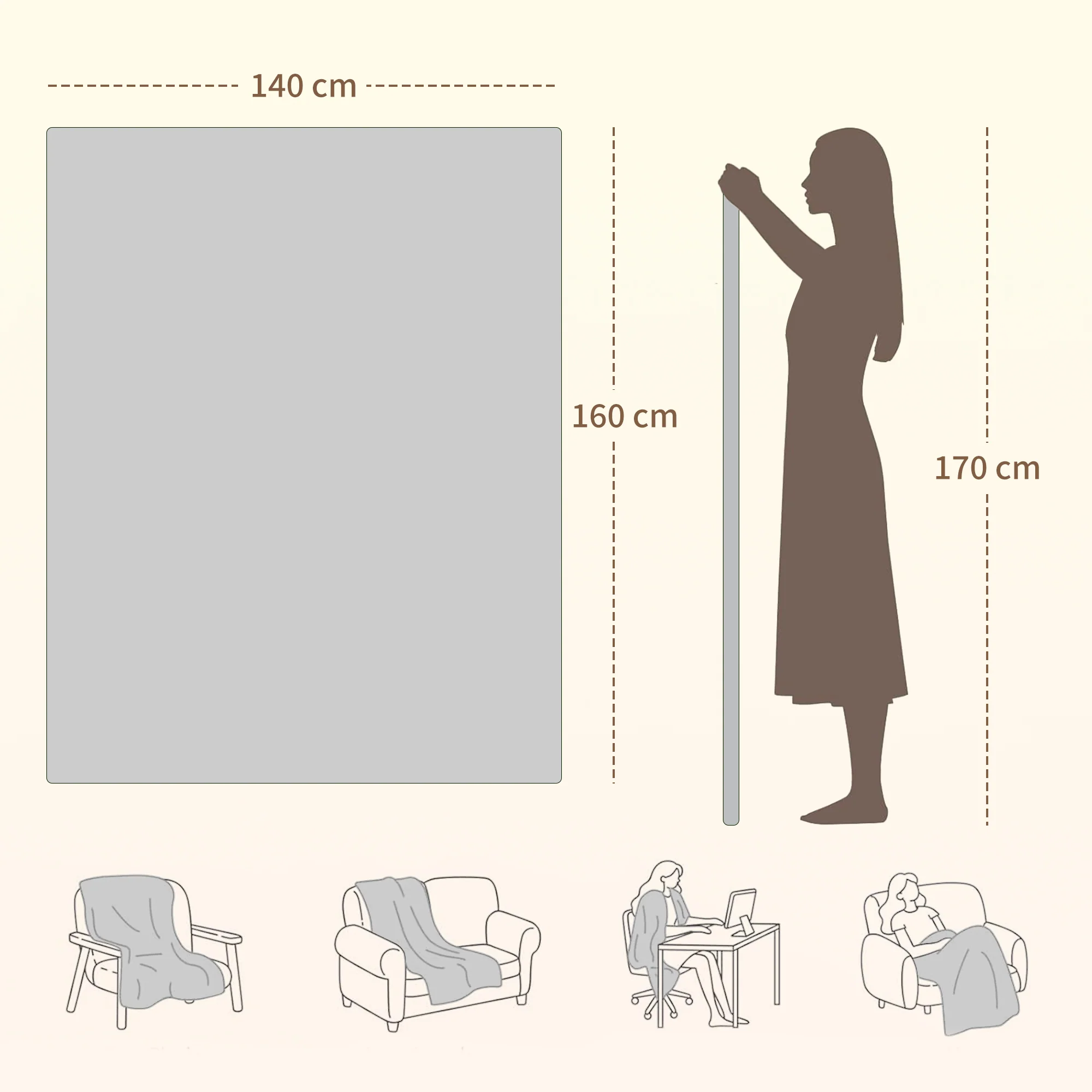 HOMCOM Heated Throw With Ultra Soft Velvet, Electric Blanket, Grey - Image 5