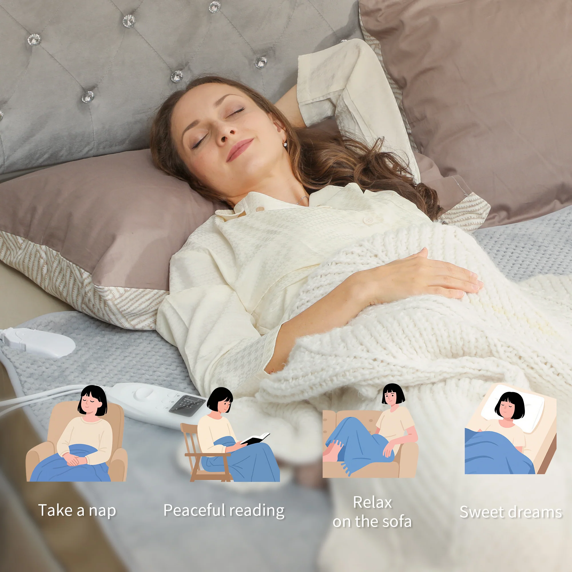 HOMCOM Heated Throw With Ultra Soft Velvet, Electric Blanket, Grey - Image 7