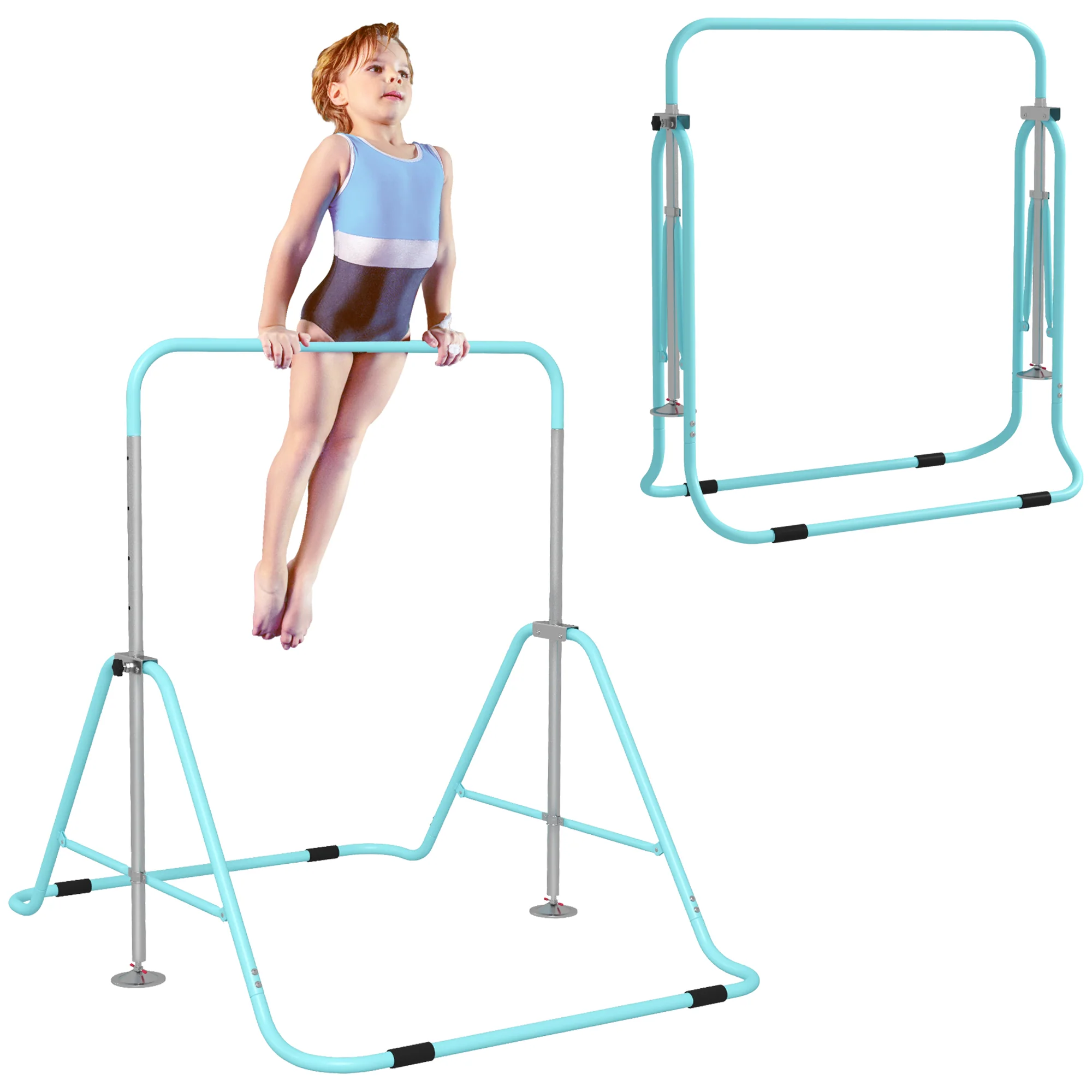 HOMCOM Kids Pink Gymnastic Bar W/ Adjustable Height, Foldable Training Bar - Image 10