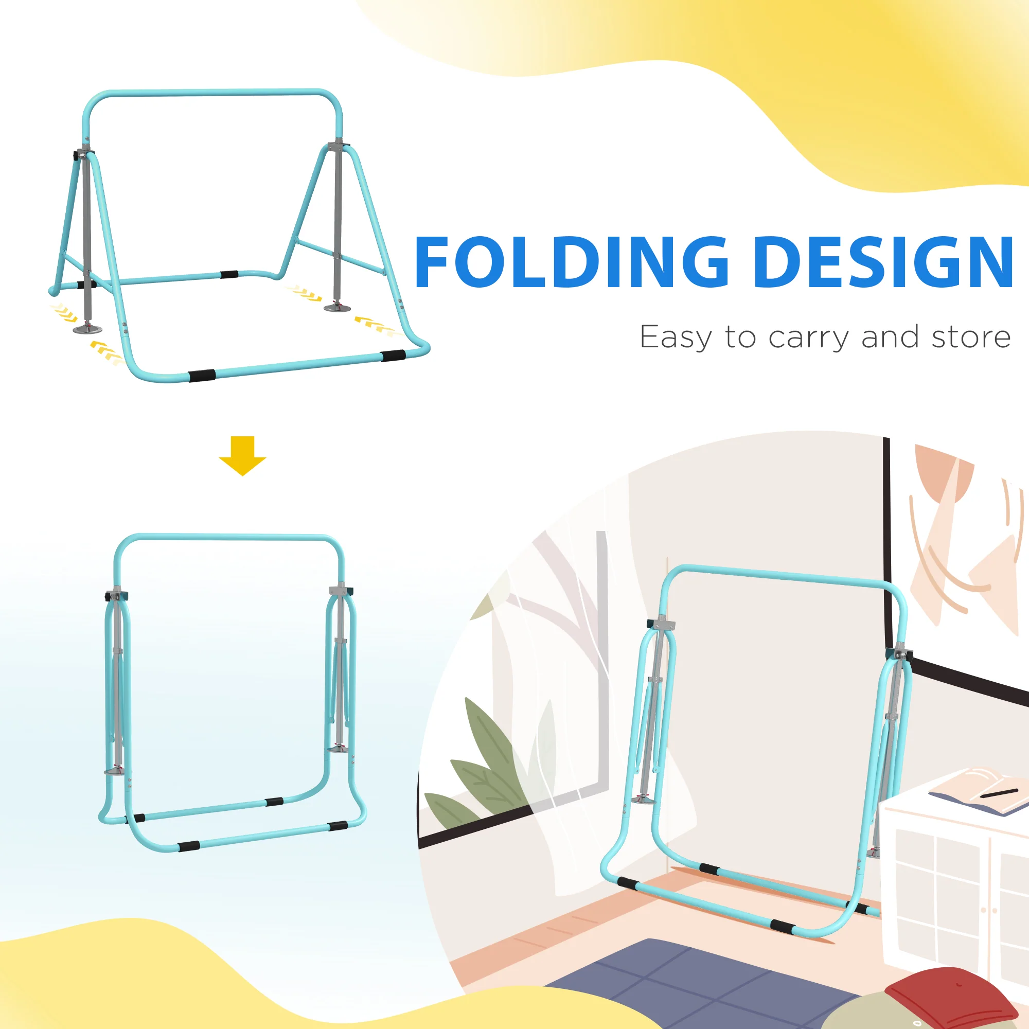 HOMCOM Kids Pink Gymnastic Bar W/ Adjustable Height, Foldable Training Bar - Image 15