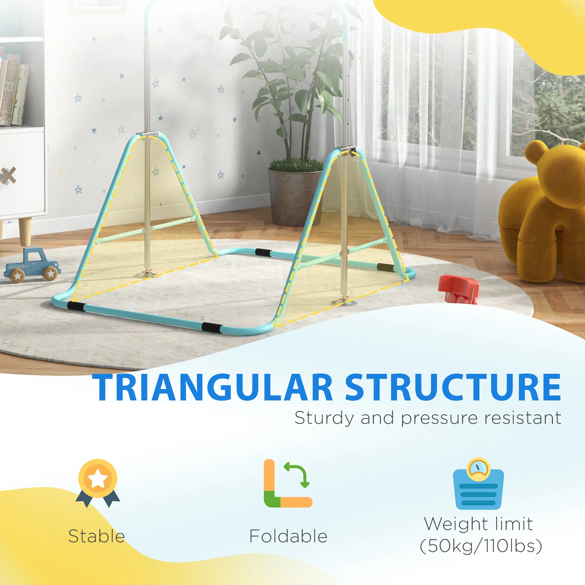 HOMCOM Kids Pink Gymnastic Bar W/ Adjustable Height, Foldable Training Bar - Image 16