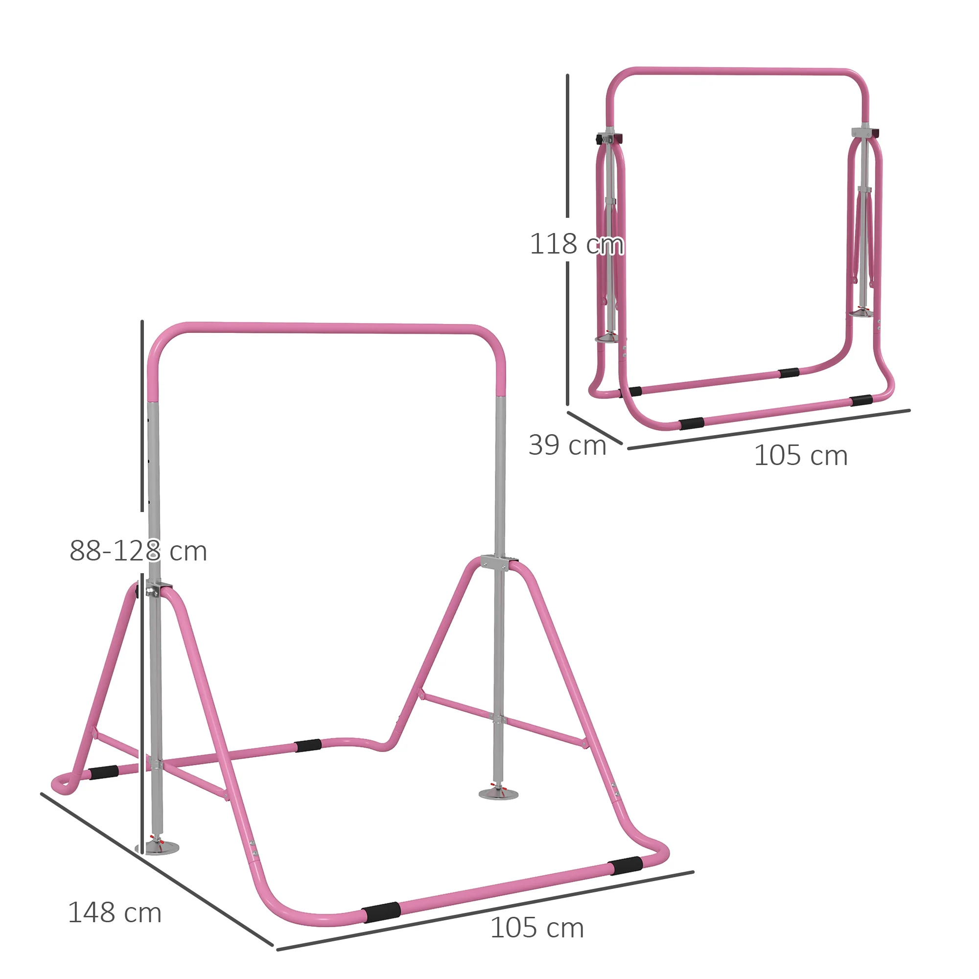 HOMCOM Kids Pink Gymnastic Bar W/ Adjustable Height, Foldable Training Bar - Image 5