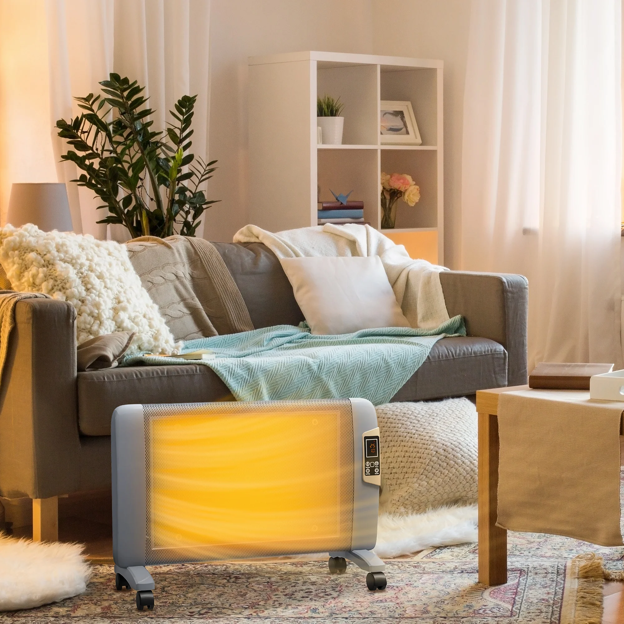 HOMCOM Mica Electric Space Heater, Portable Heater, 2 Heat Settings, White/Grey - Image 11