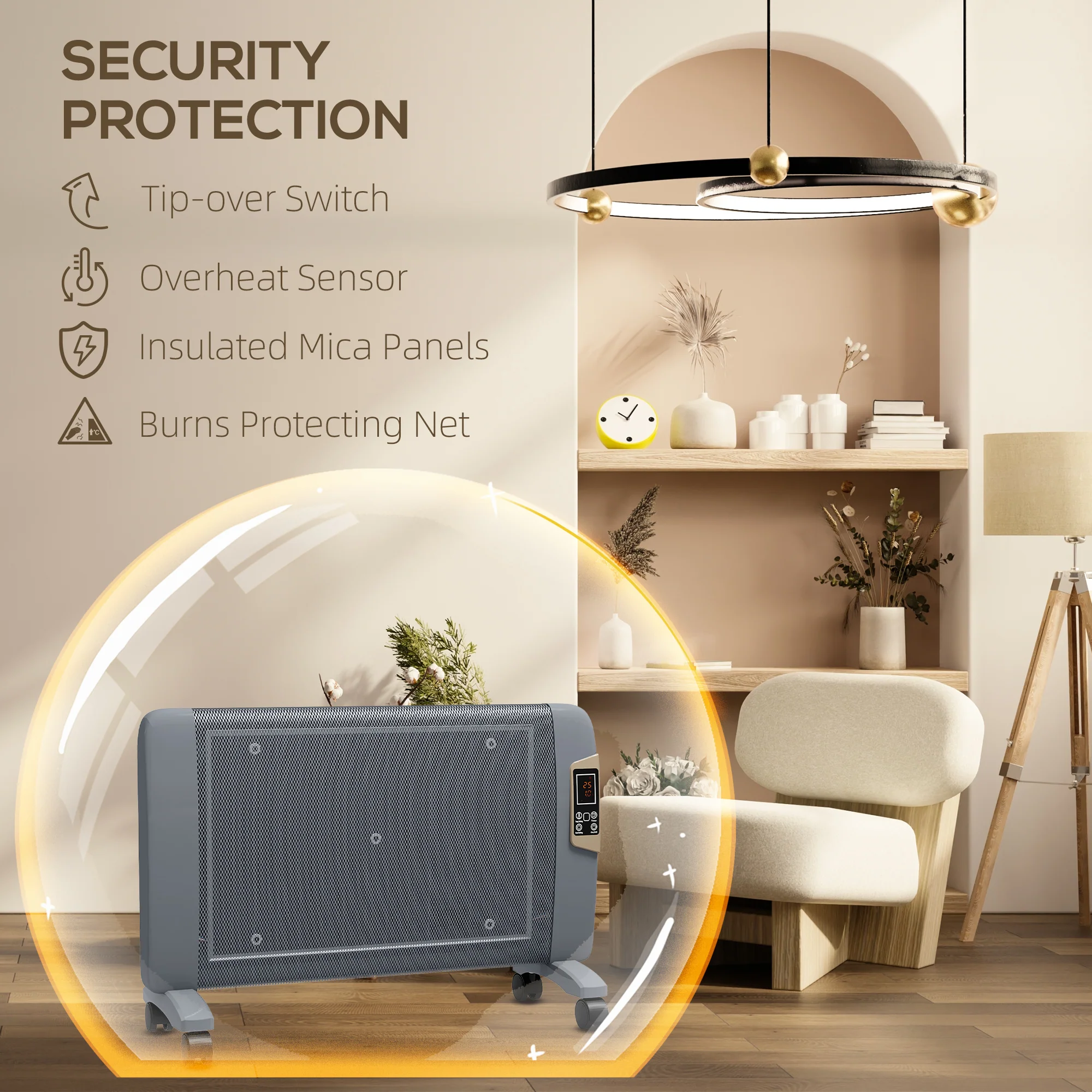 HOMCOM Mica Electric Space Heater, Portable Heater, 2 Heat Settings, White/Grey - Image 12