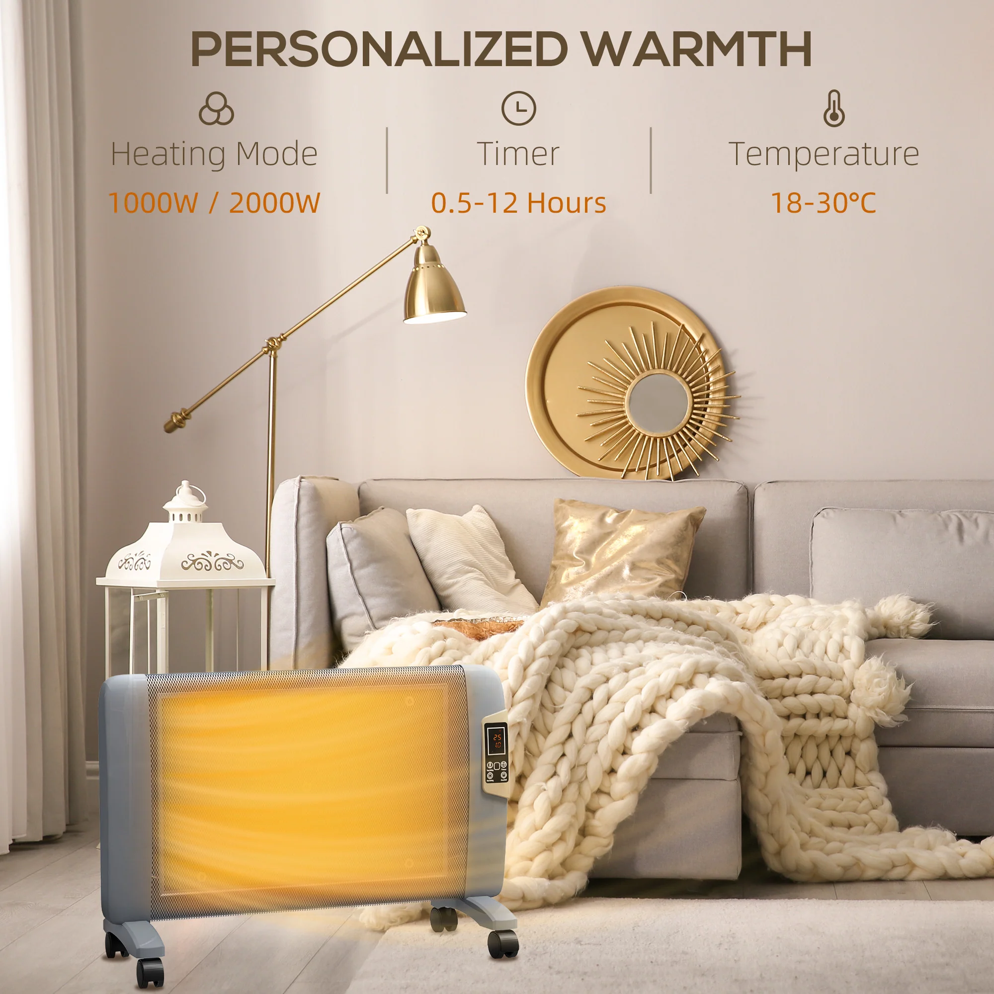 HOMCOM Mica Electric Space Heater, Portable Heater, 2 Heat Settings, White/Grey - Image 13