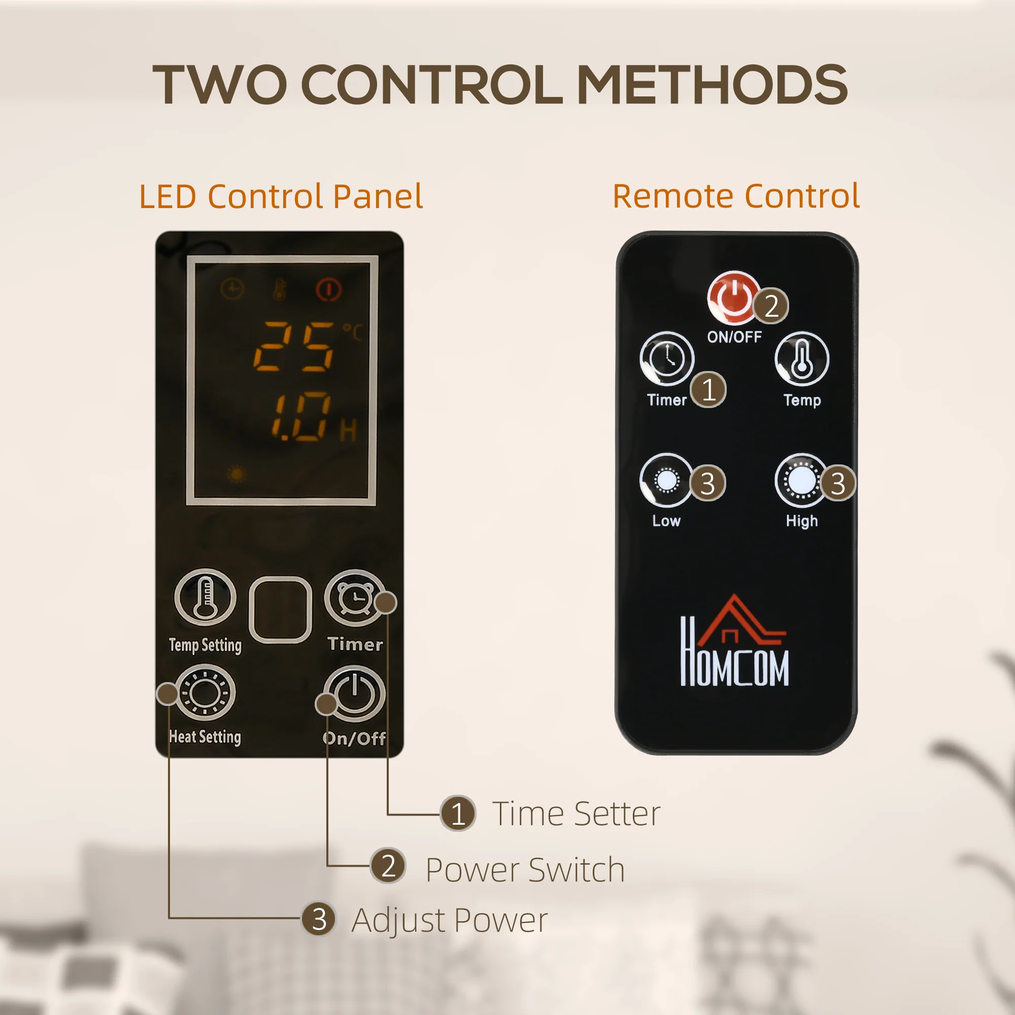 HOMCOM Mica Electric Space Heater, Portable Heater, 2 Heat Settings, White/Grey - Image 6
