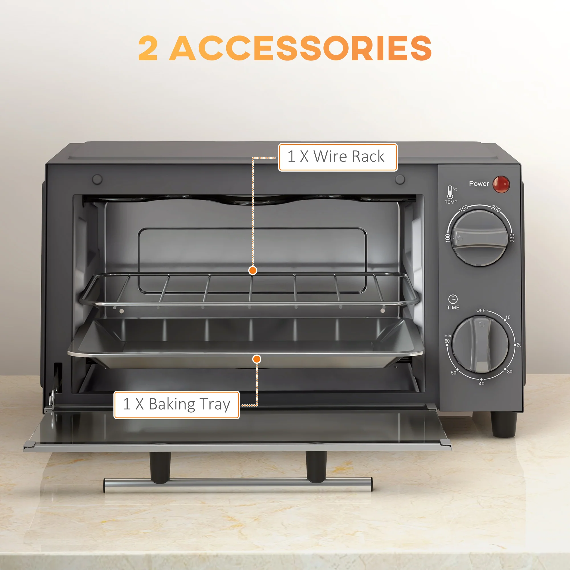 HOMCOM Mini Oven 9L Countertop Electric Grill W/ Temp Timer Control 750W - Image 15