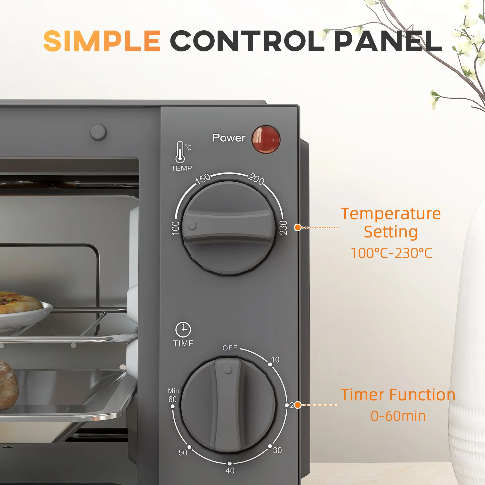 HOMCOM Mini Oven 9L Countertop Electric Grill W/ Temp Timer Control 750W - Image 16