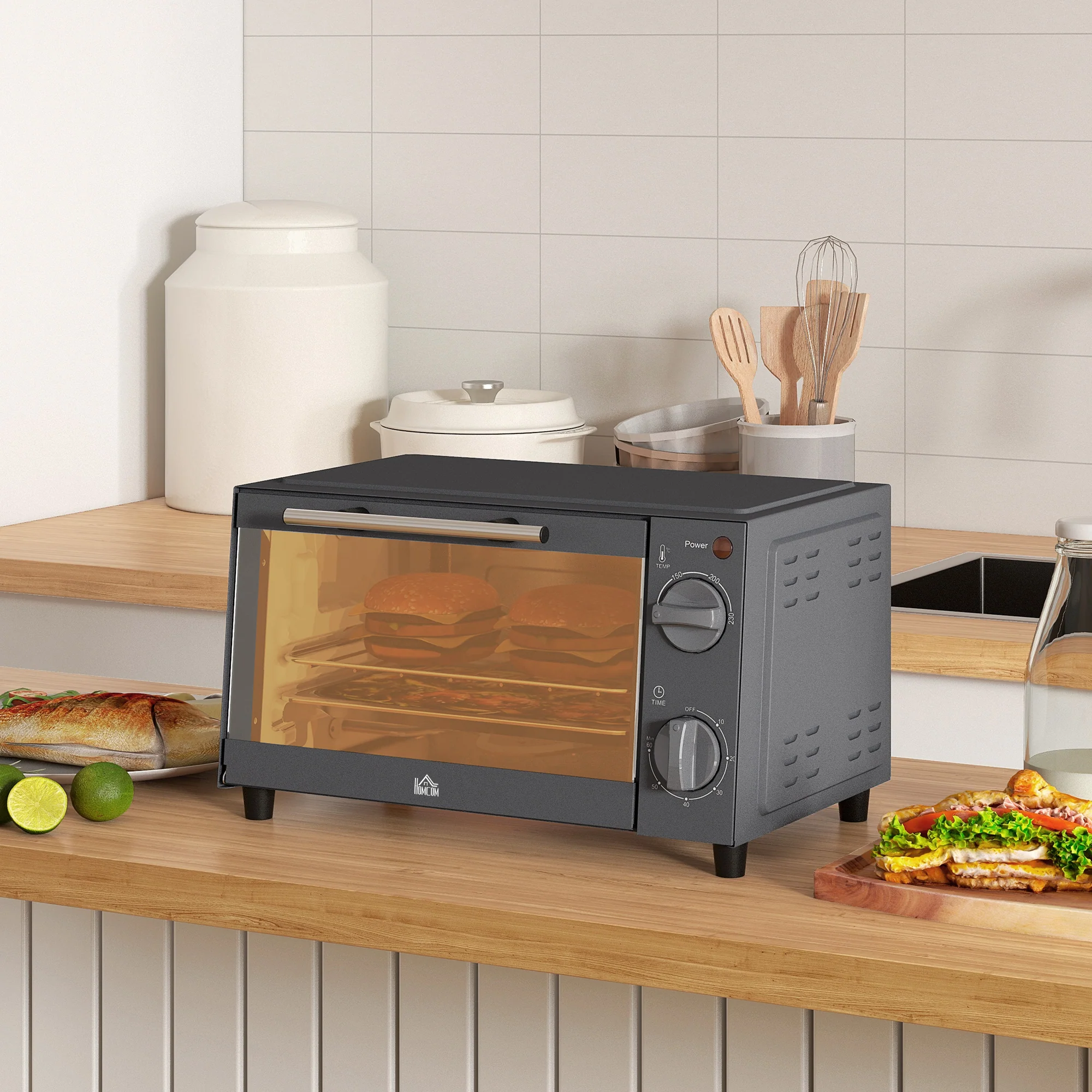 HOMCOM Mini Oven 9L Countertop Electric Grill W/ Temp Timer Control 750W - Image 17