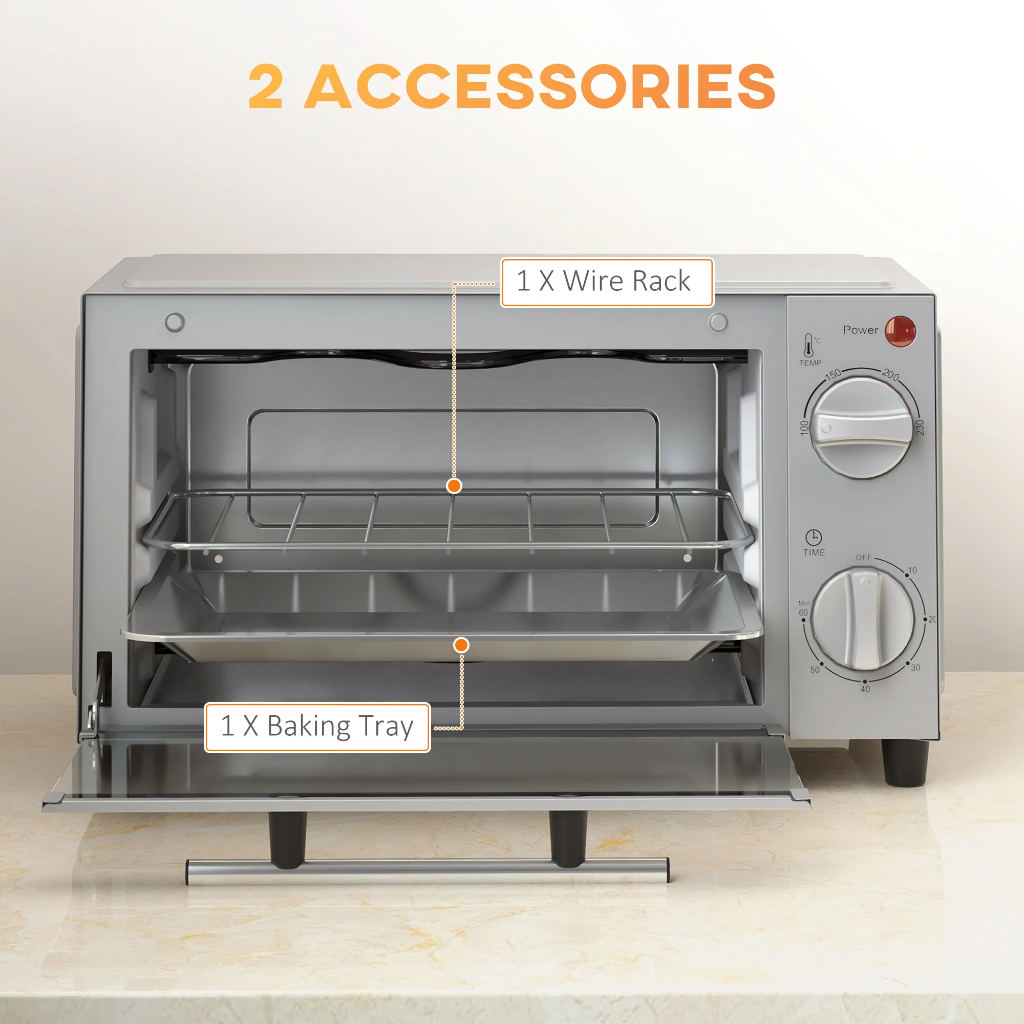 HOMCOM Mini Oven 9L Countertop Electric Grill W/ Temp Timer Control 750W - Image 6