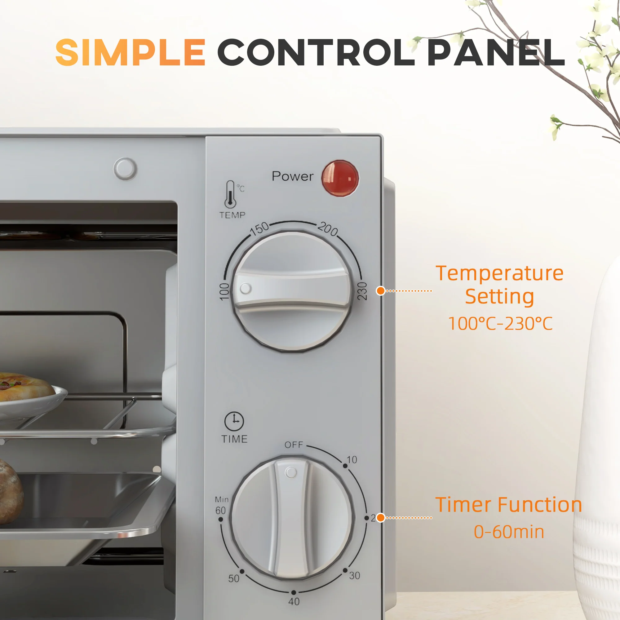 HOMCOM Mini Oven 9L Countertop Electric Grill W/ Temp Timer Control 750W - Image 7