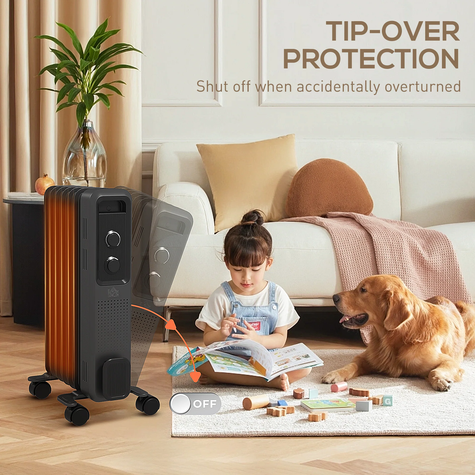 HOMCOM Oil Filled Radiator Portable Space Heater W/ 7 Fin, 3 Heat Settings - Image 4