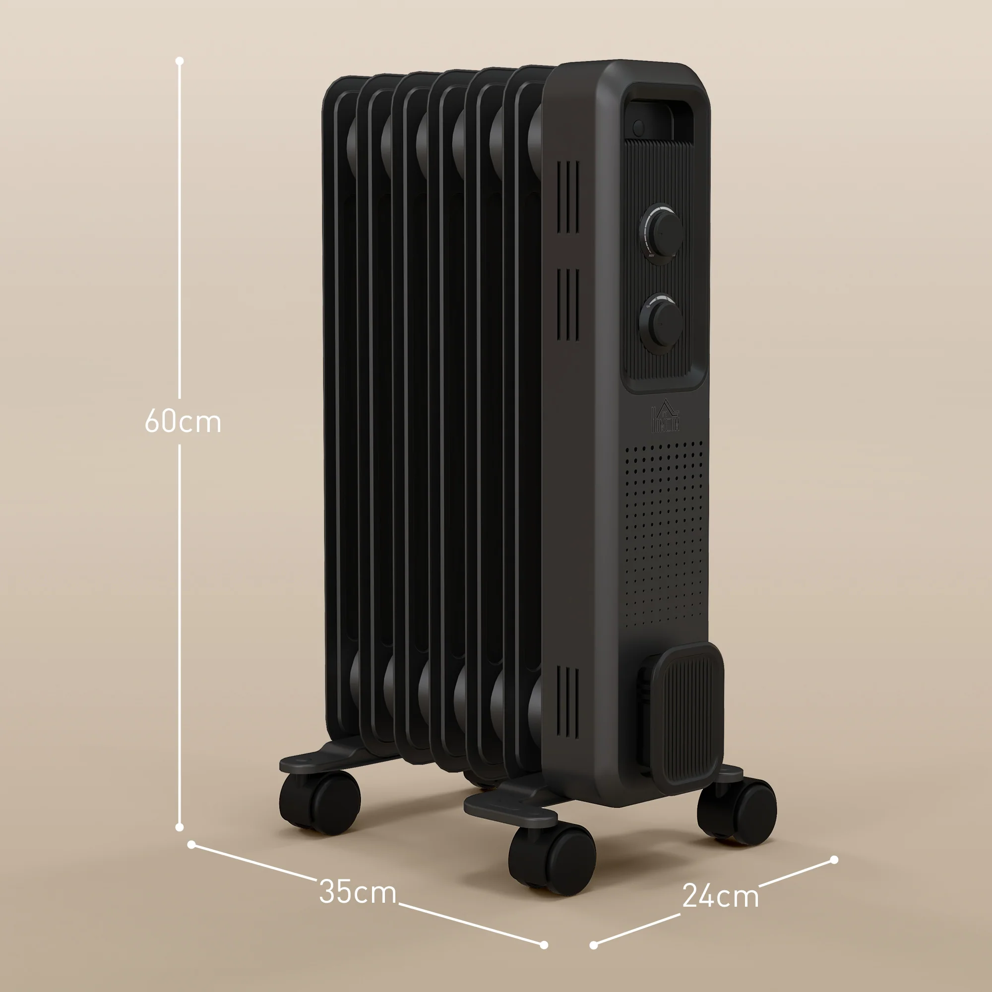 HOMCOM Oil Filled Radiator Portable Space Heater W/ 7 Fin, 3 Heat Settings - Image 5