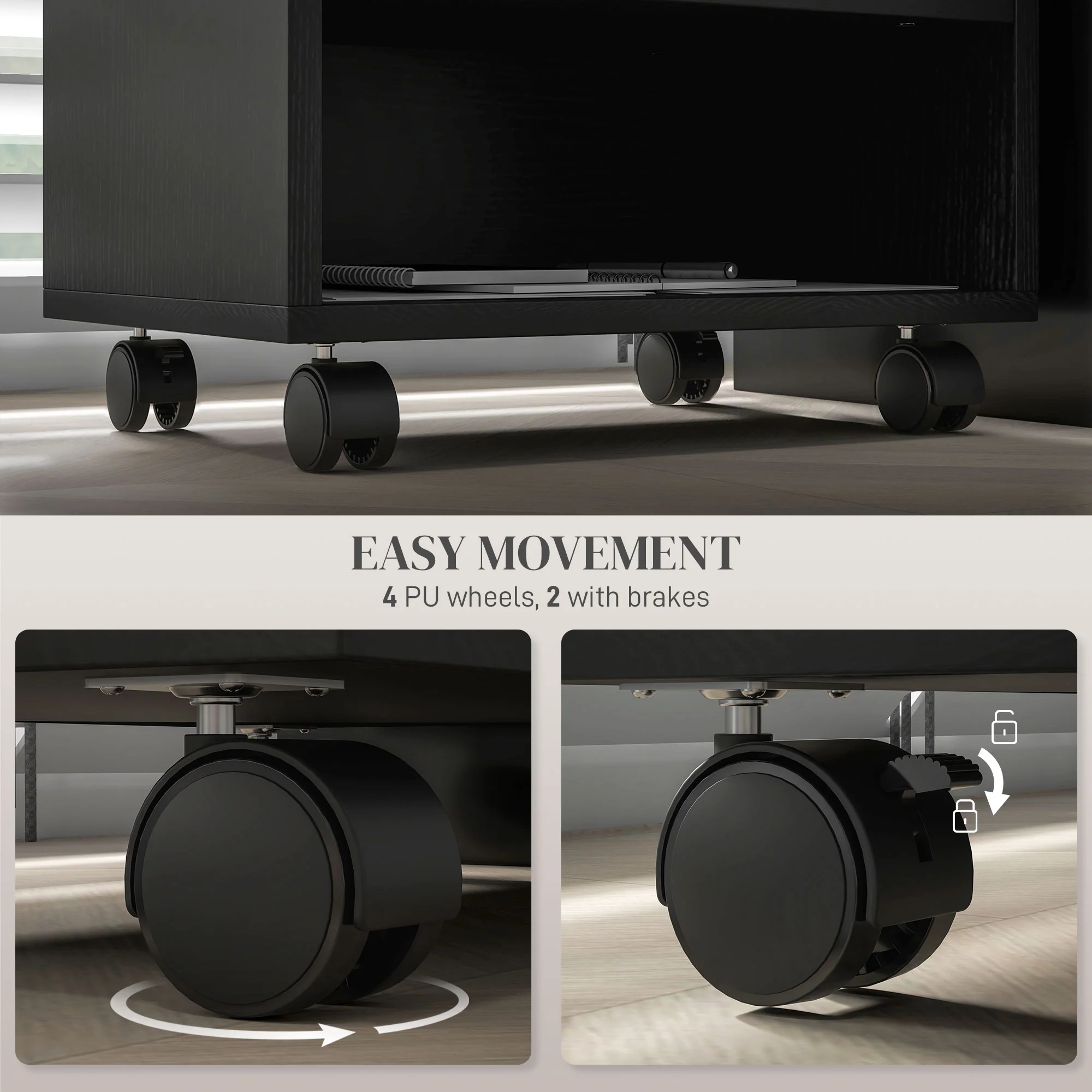 HOMCOM Printer Stand With Storage Printer Cart On Wheels For Home Office Black - Image 4