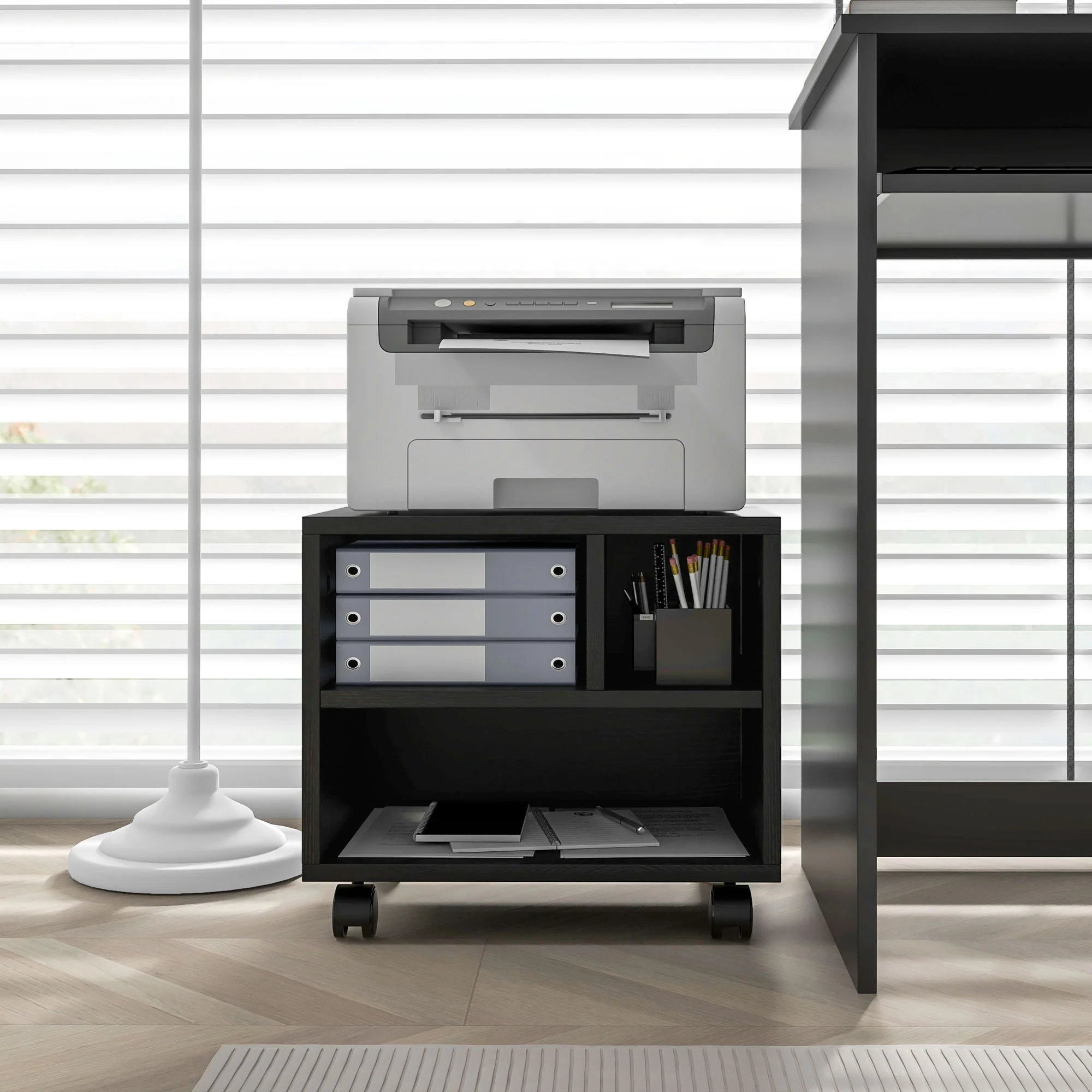 HOMCOM Printer Stand With Storage Printer Cart On Wheels For Home Office Black - Image 9