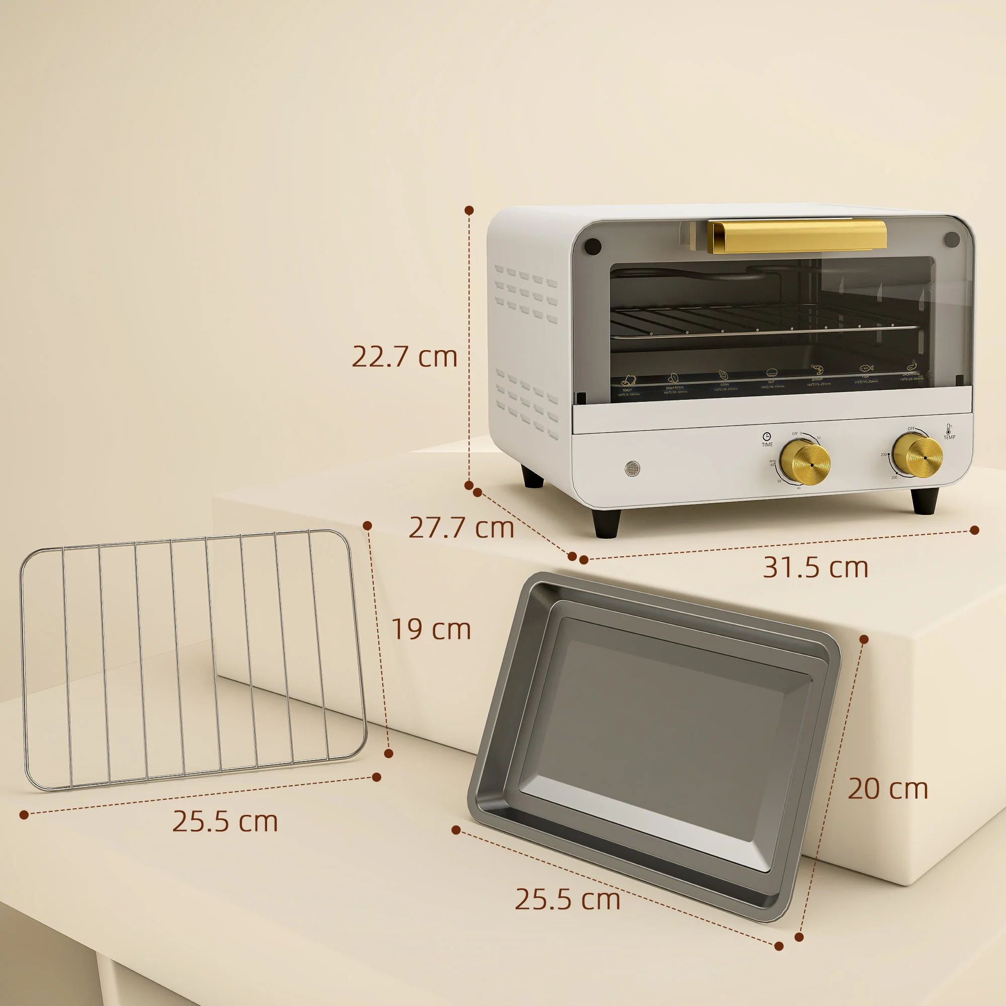 HOMCOM Small Toaster Oven, 12L Mini Countertop Oven With Glass Door, White - Image 5