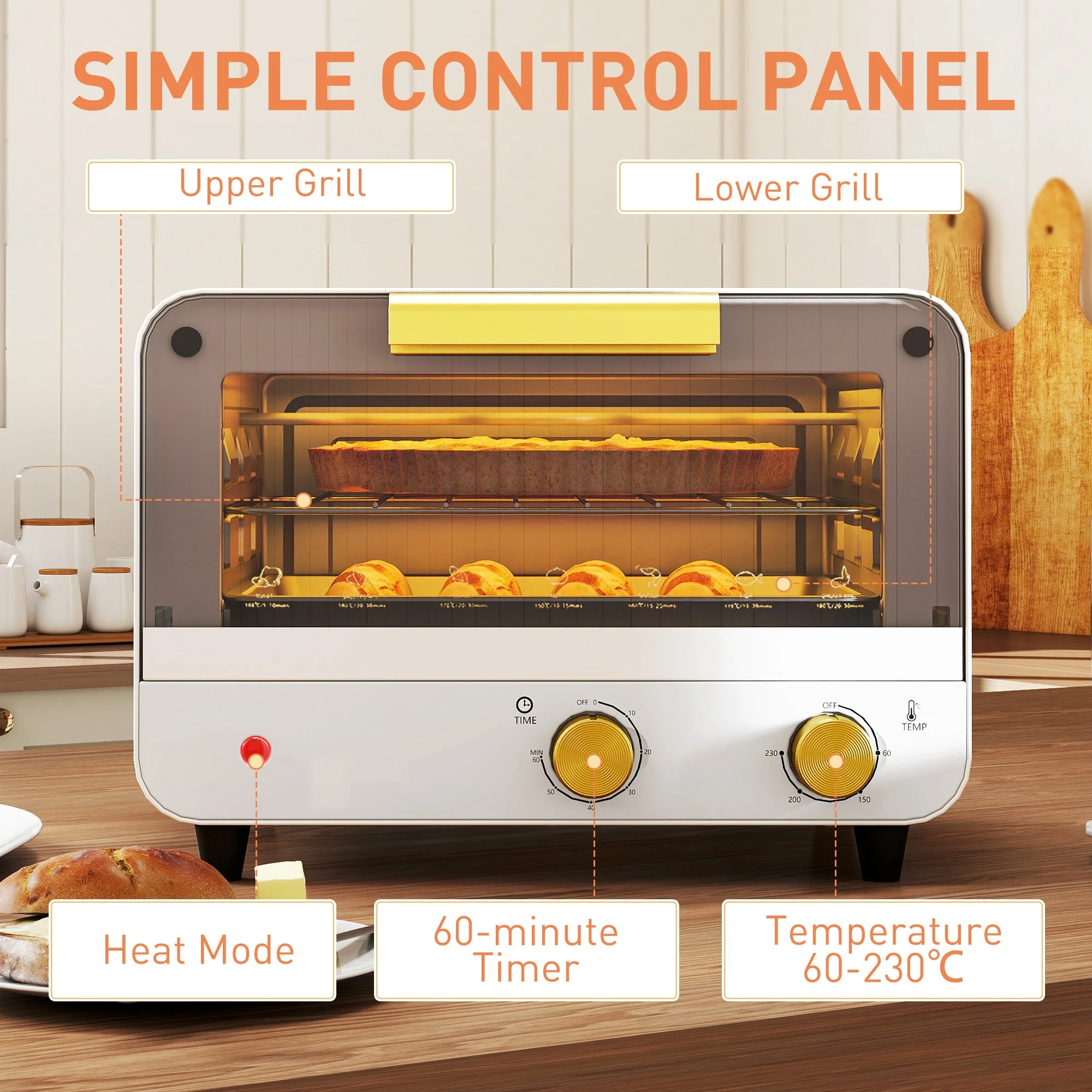 HOMCOM Small Toaster Oven, 12L Mini Countertop Oven With Glass Door, White - Image 7