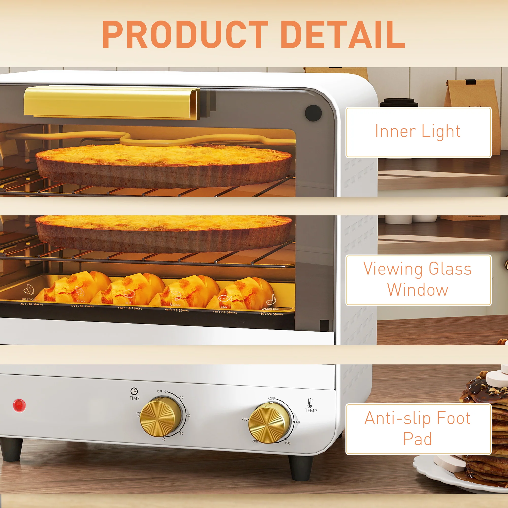 HOMCOM Small Toaster Oven, 12L Mini Countertop Oven With Glass Door, White - Image 8