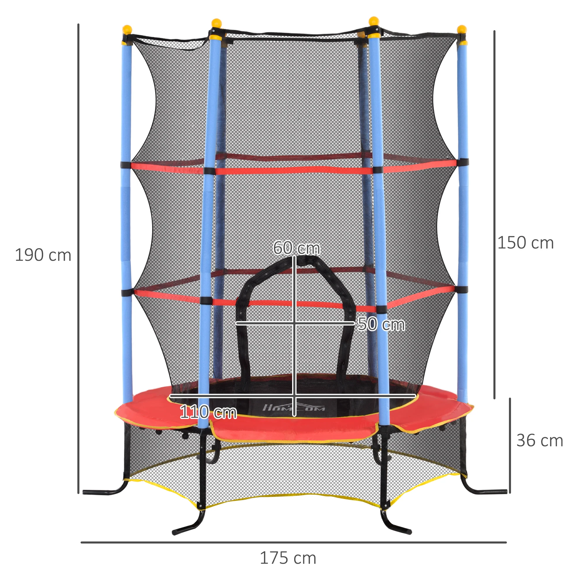 HOMCOM Trampoline For Kids W/Enclosure Net Built-in Zipper 3-10 Year - Image 5