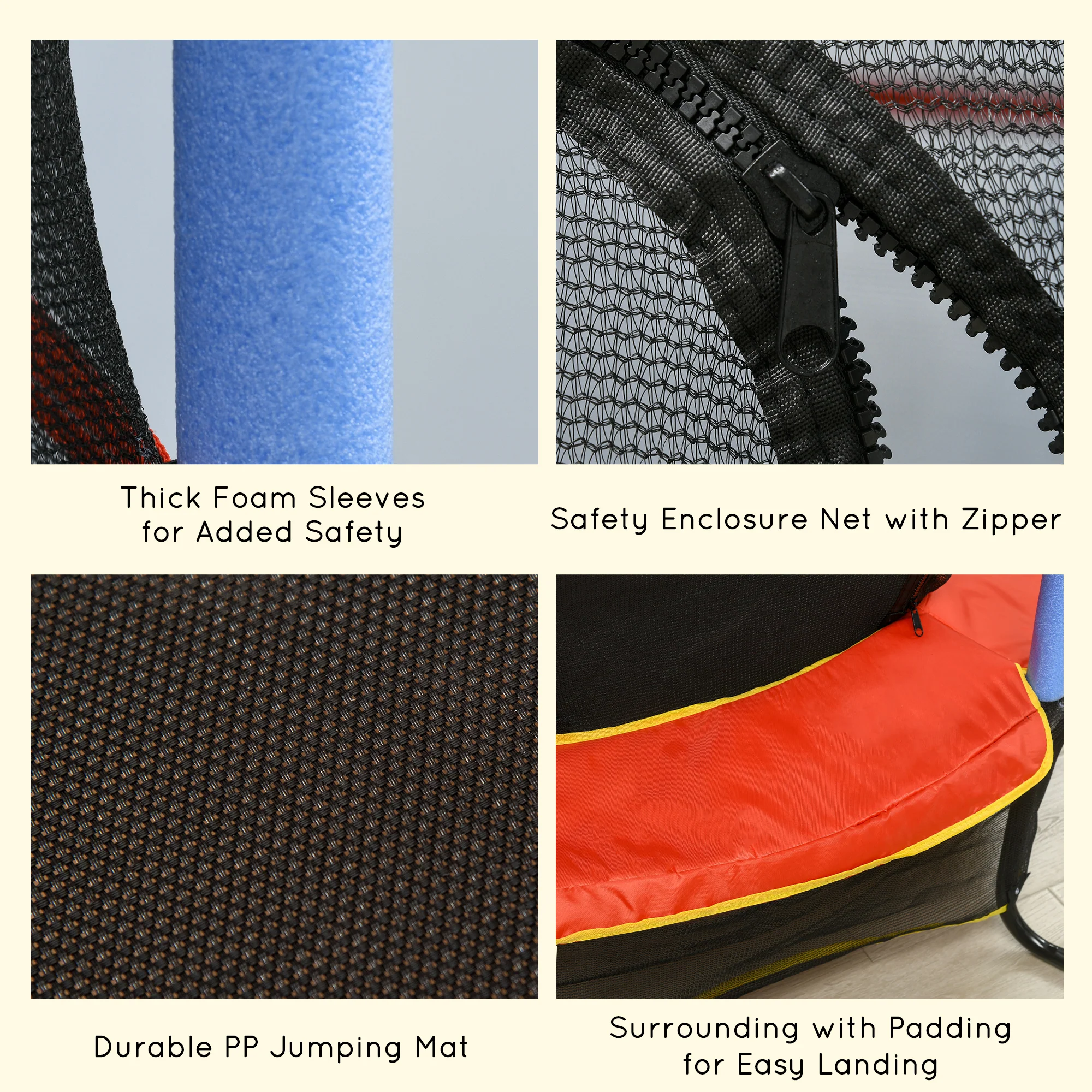 HOMCOM Trampoline For Kids W/Enclosure Net Built-in Zipper 3-10 Year - Image 6