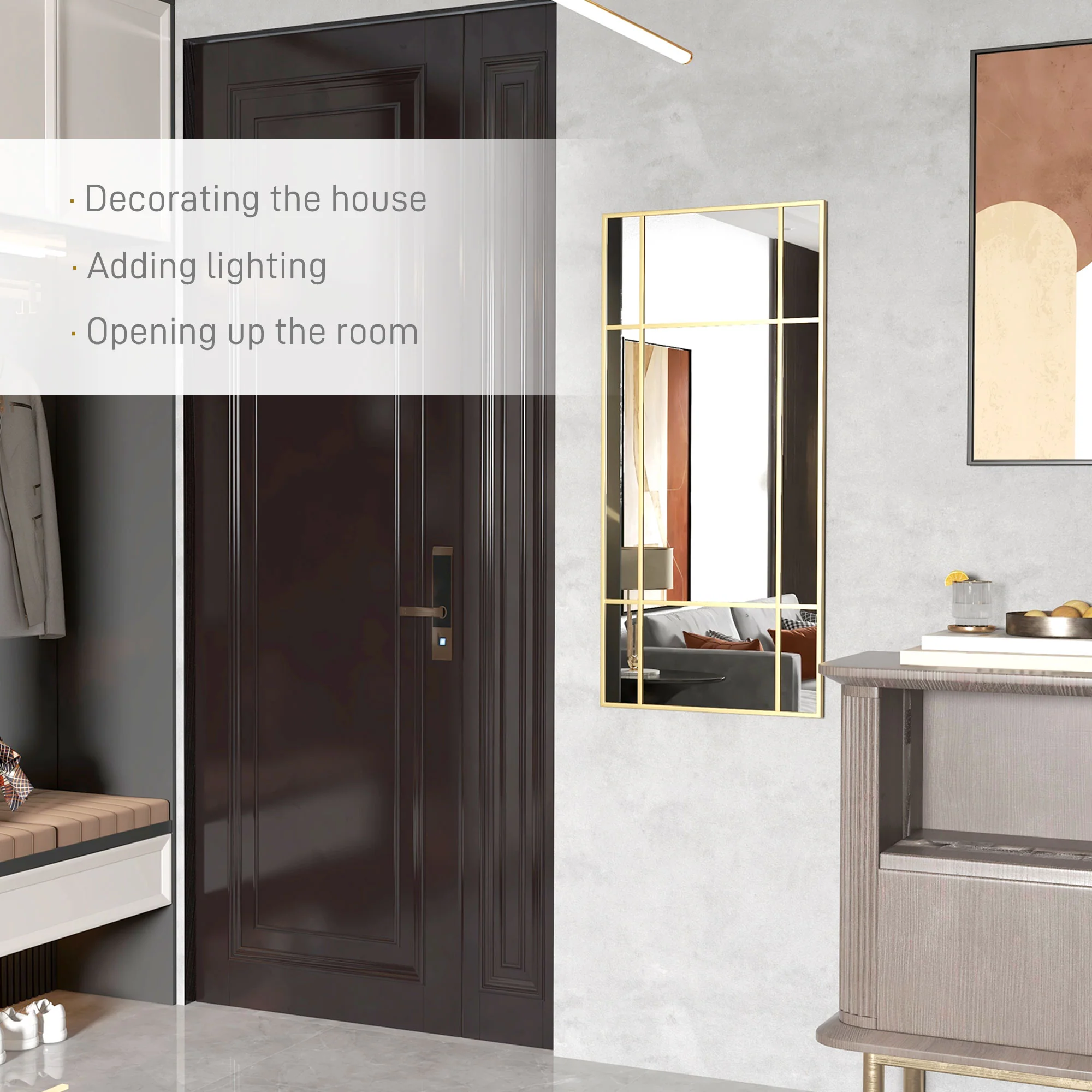 HOMCOM Window Style Vanity Mirror 110 X 50cm Hanging Wall Mirror Gold Tone - Image 3