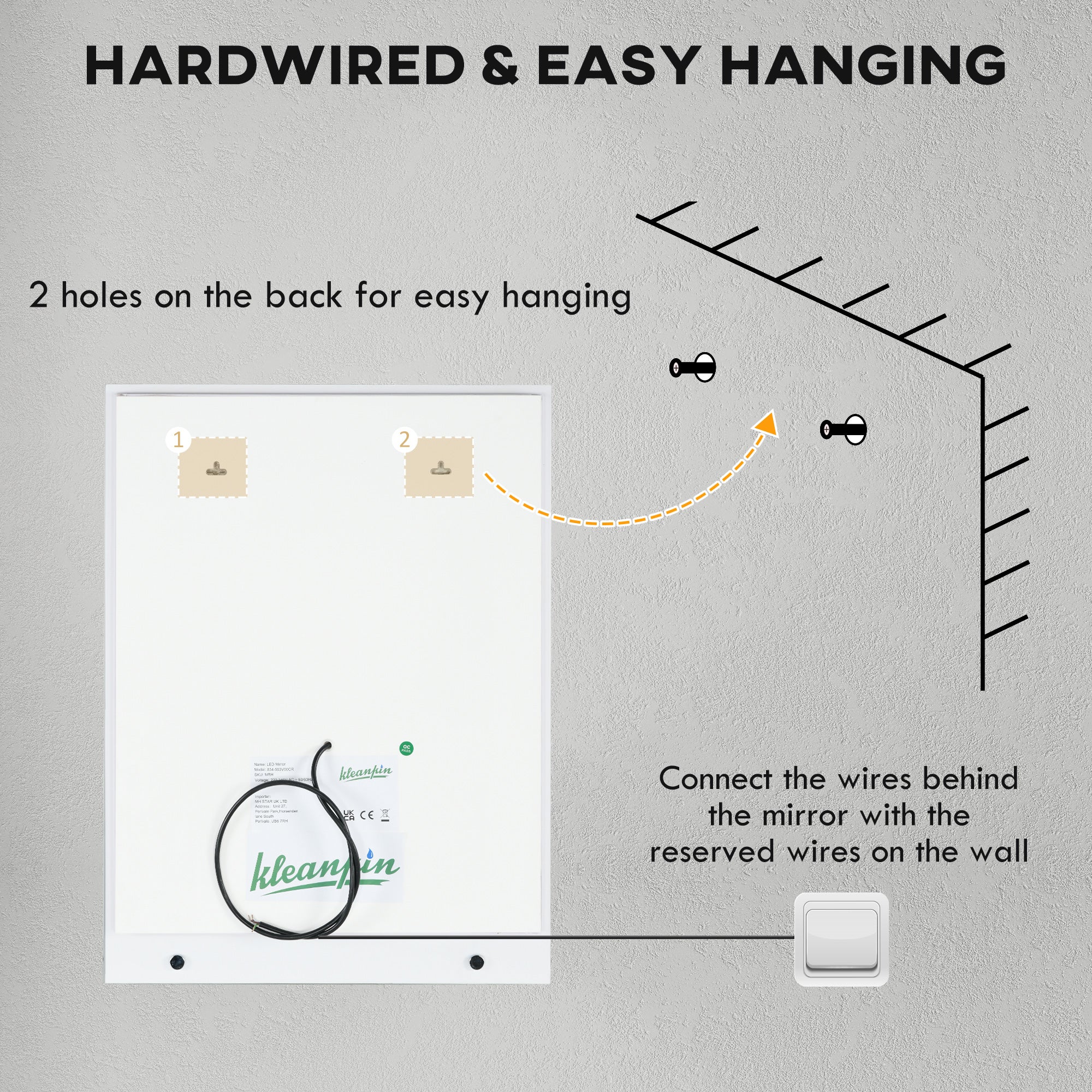 kleankin Dimmable Bathroom Mirror with LED Lights, 3 Colours, Defogging Film - Image 9
