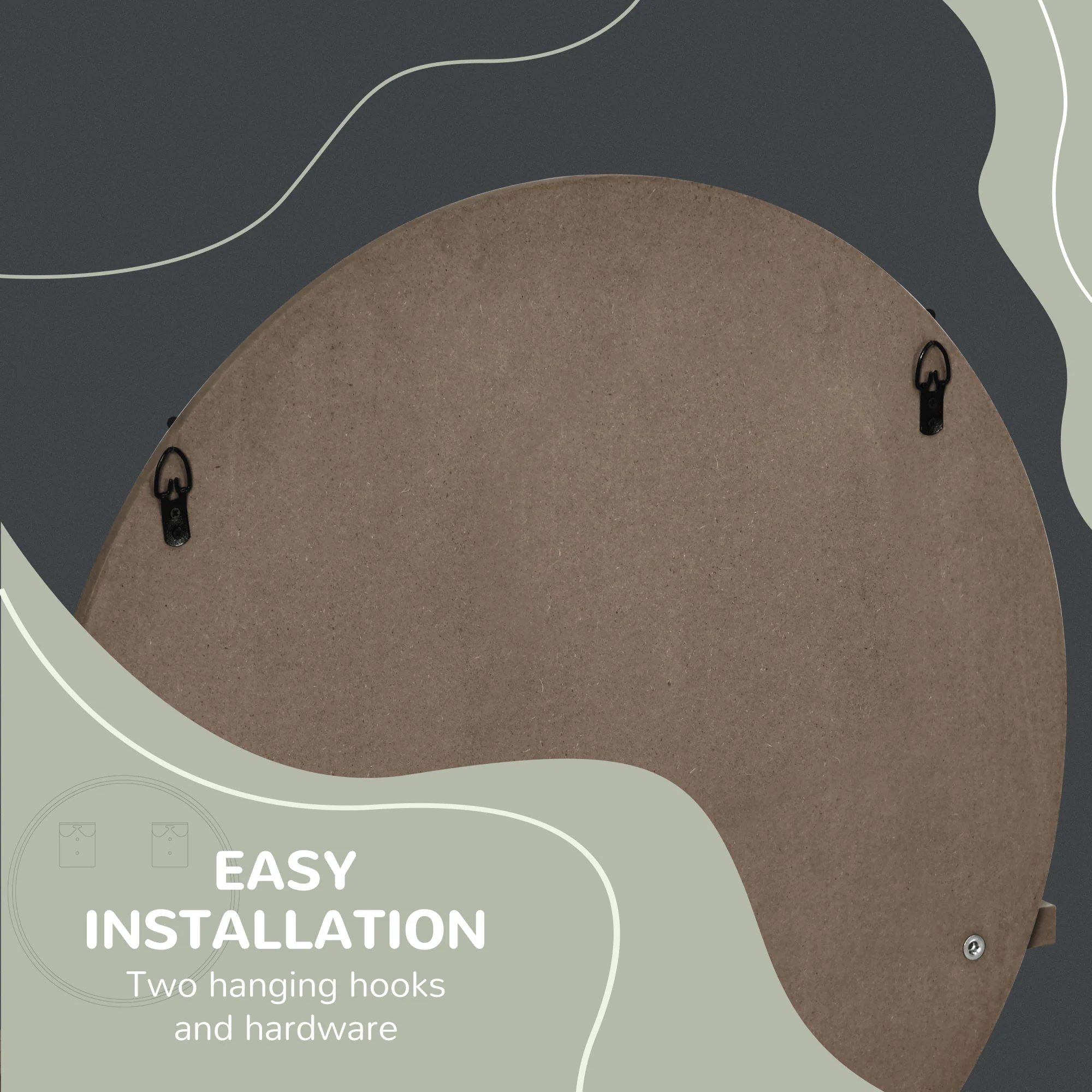 Kleankin Round Mirror For Wall Makeup Mirror With Shelf Grey Wood Effect - Image 7