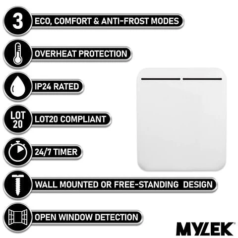 MYLEK Electric Panel Heater - Wall Mounted Or Free Standing 2000w - Image 3