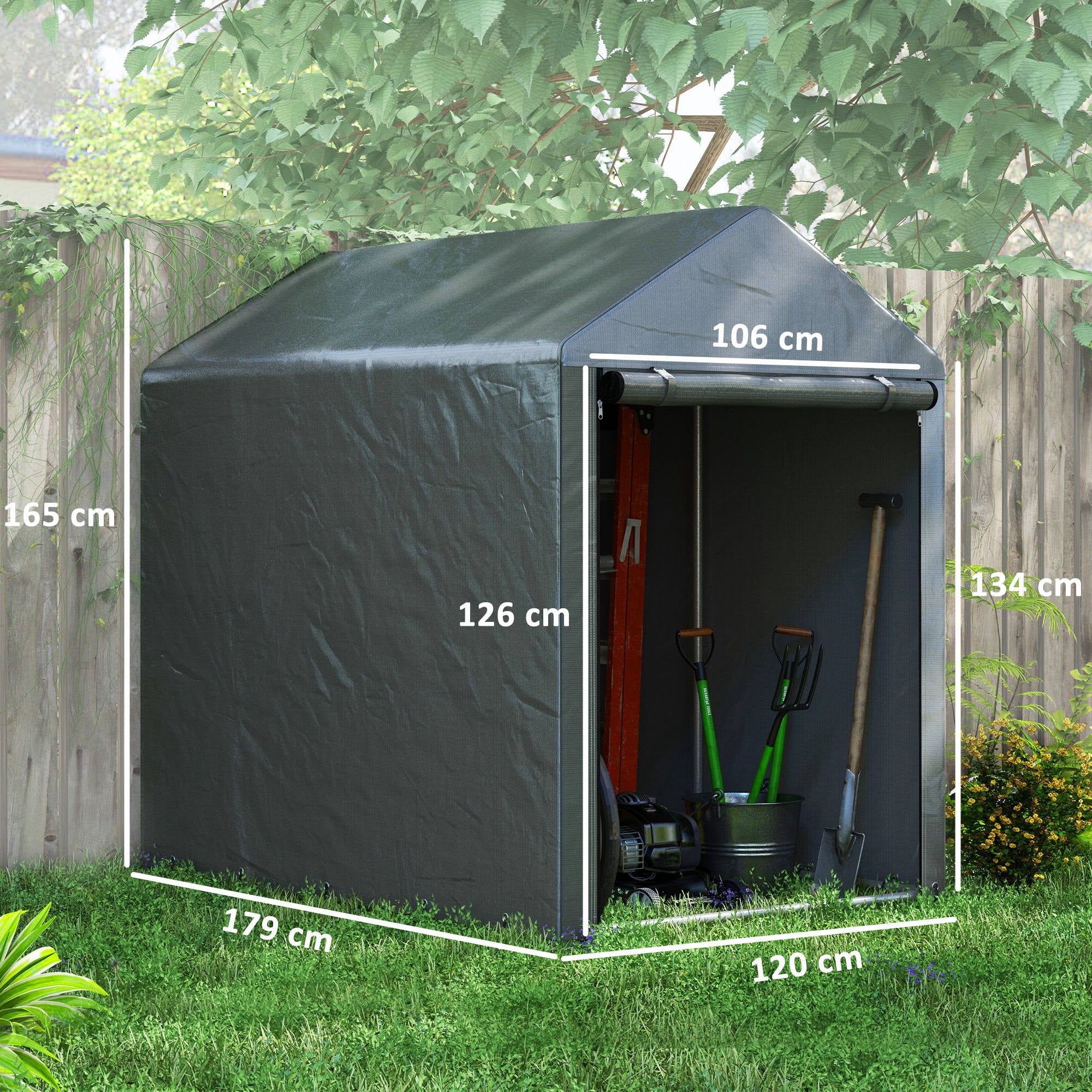 Outsunny 1.2 x 1.8m Portable Garden Shed for Motorbikes, Garden Tools, Bikes - Image 5