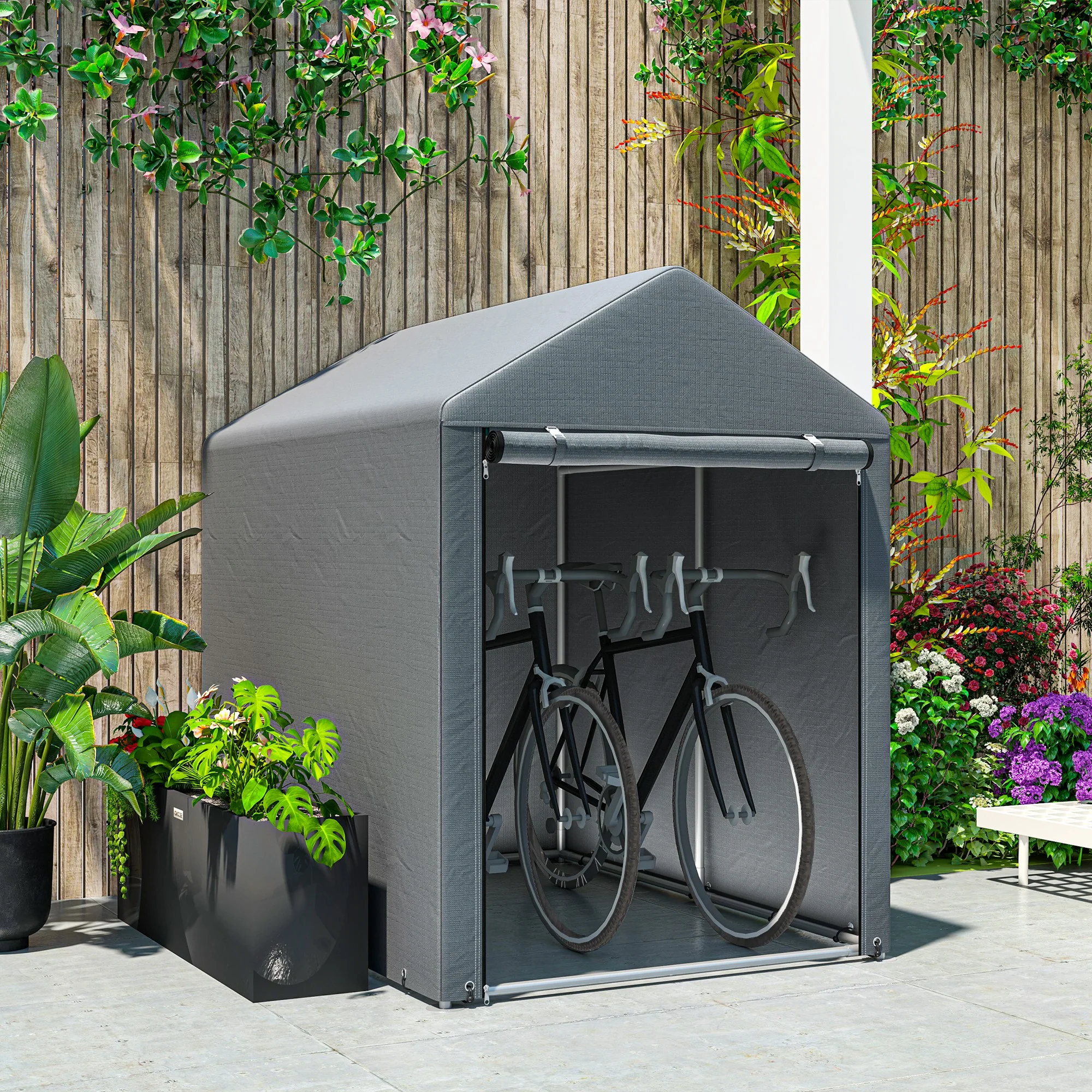 Outsunny 1.2 x 1.8m Portable Garden Shed for Motorbikes, Garden Tools, Bikes - Image 7