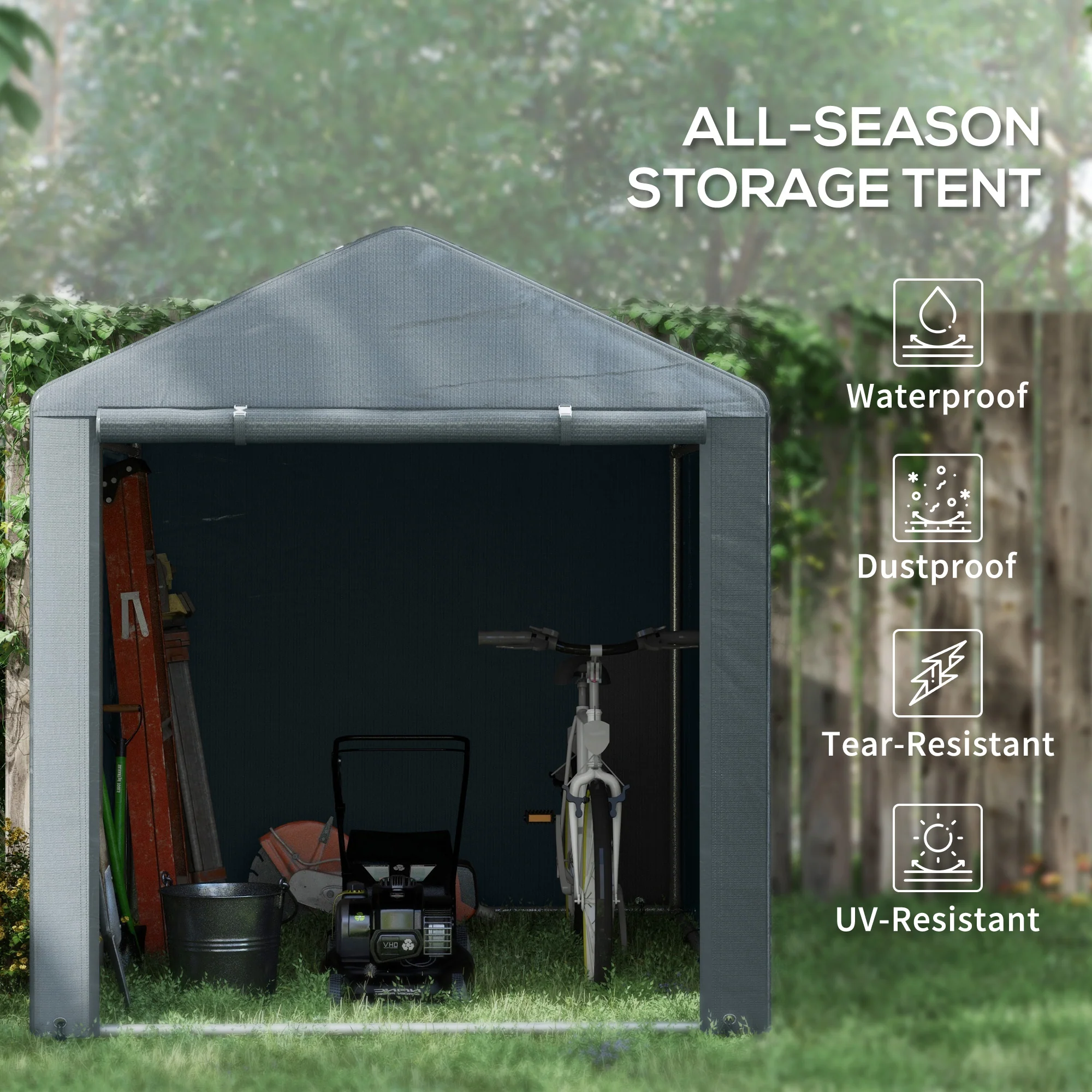 Outsunny 1.6 x 2.2m Garden Storage Shed Portable Shed Tent, Dark Grey - Image 3