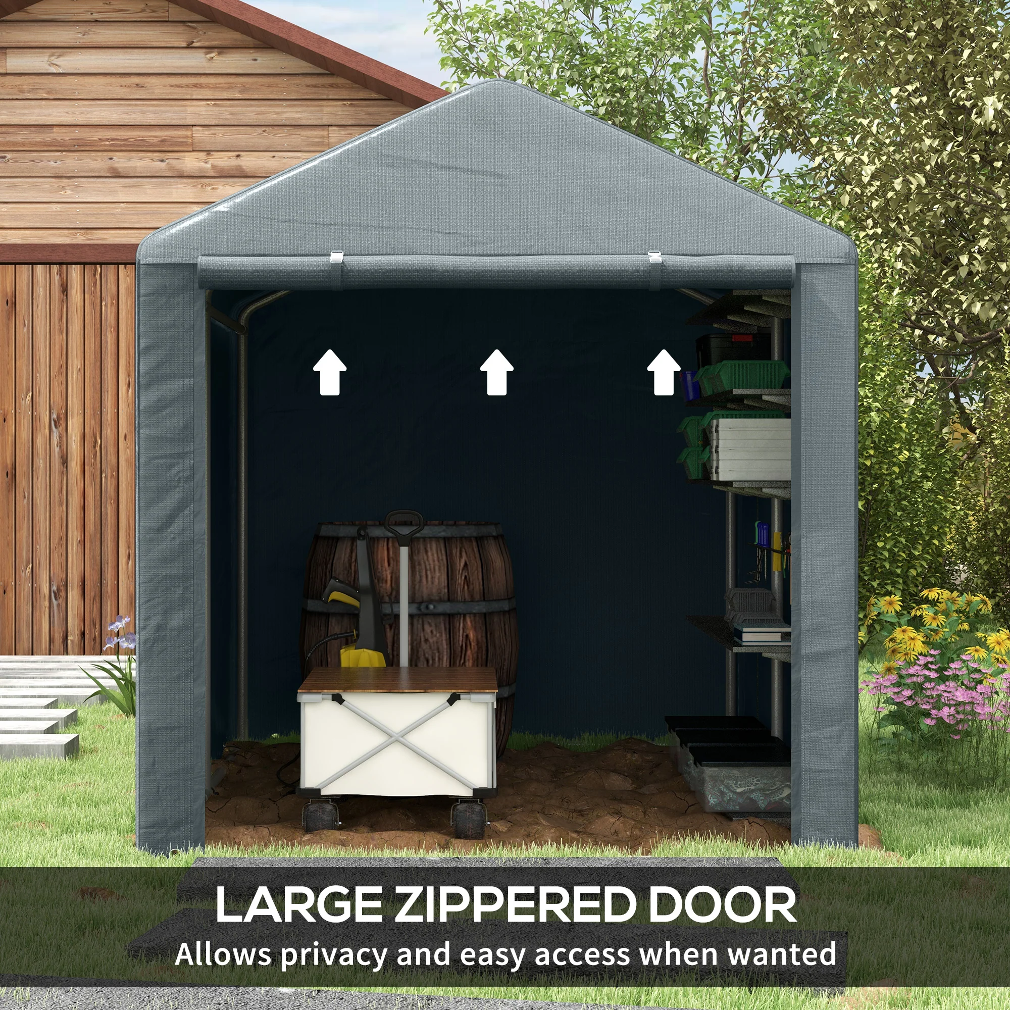 Outsunny 1.6 x 2.2m Garden Storage Shed Portable Shed Tent, Dark Grey - Image 6