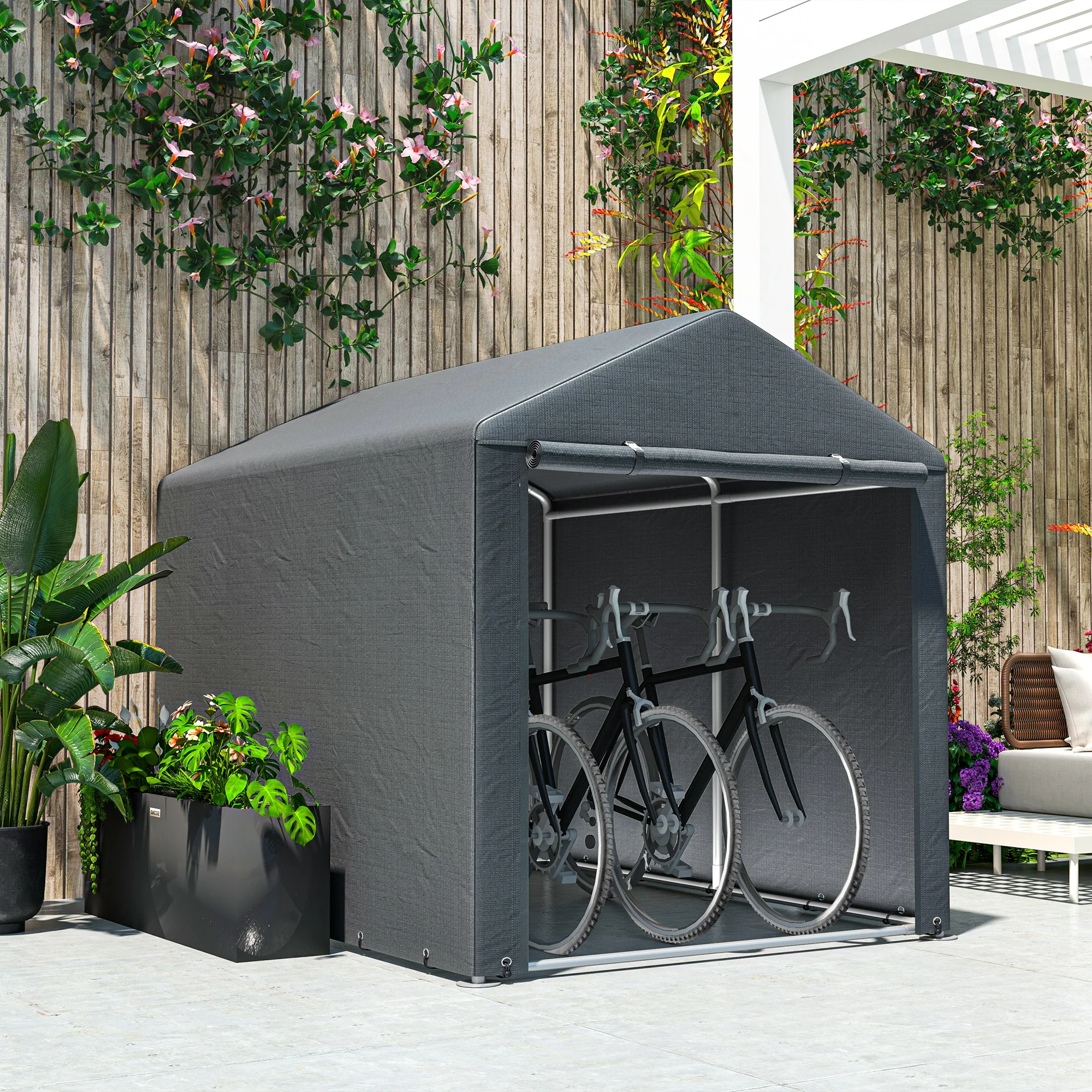 Outsunny 1.6 x 2.2m Garden Storage Shed Portable Shed Tent, Dark Grey - Image 7