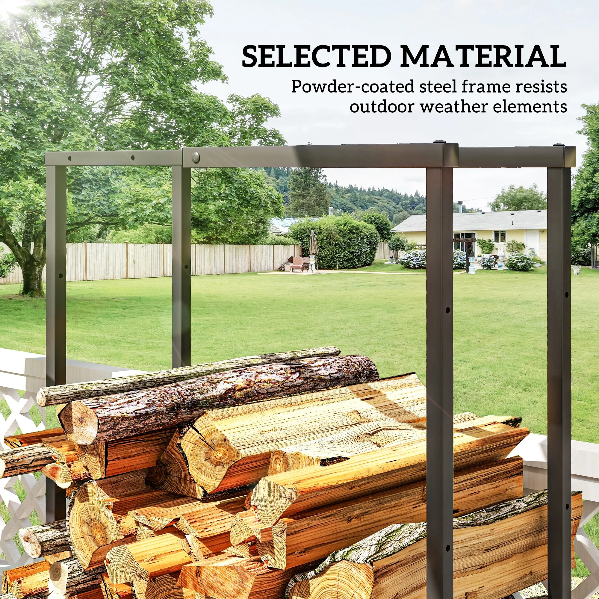 Outsunny 100-150cm Retractable Metal Firewood Log Holder Rack With Hooks - Image 5