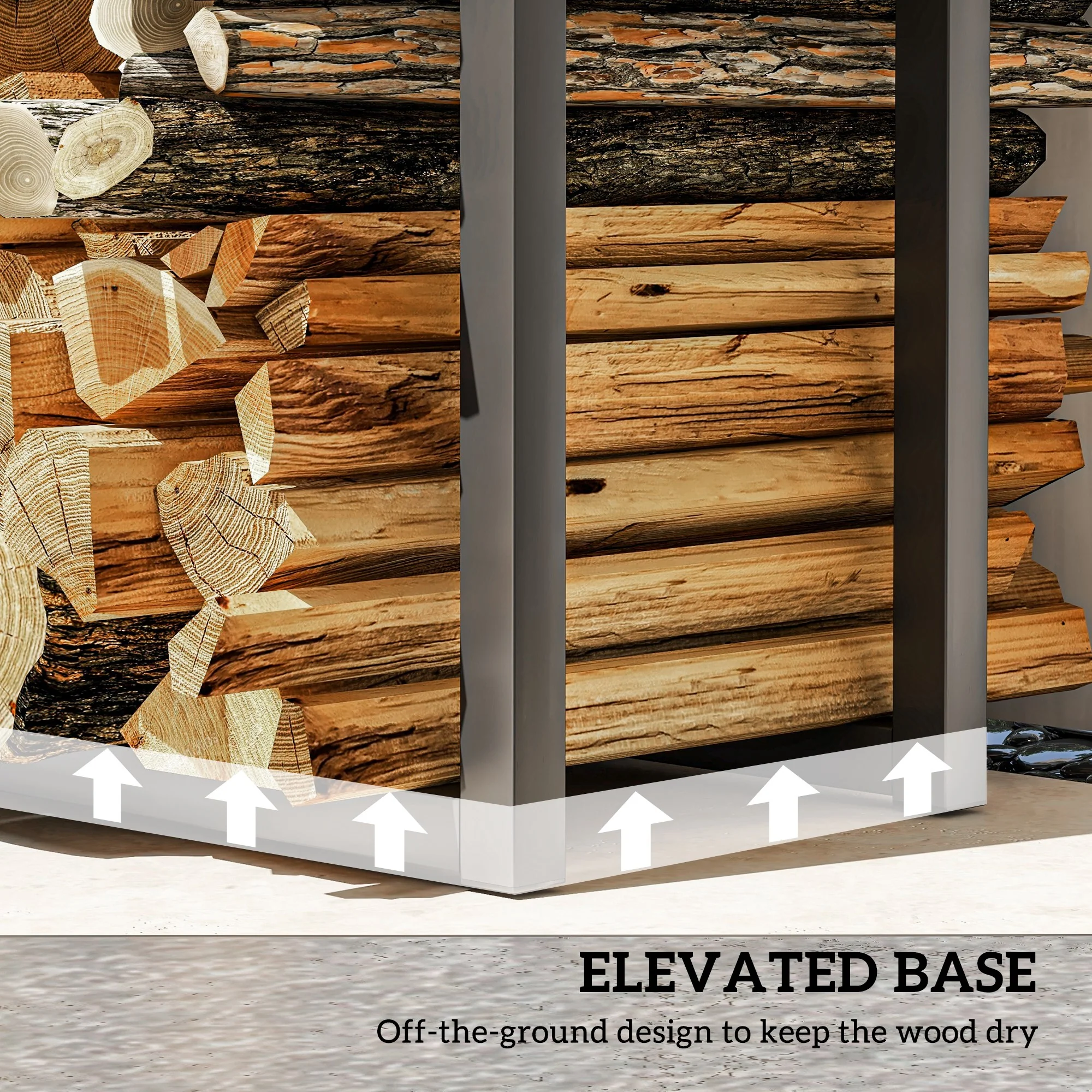 Outsunny 100-150cm Retractable Metal Firewood Log Holder Rack With Hooks - Image 8