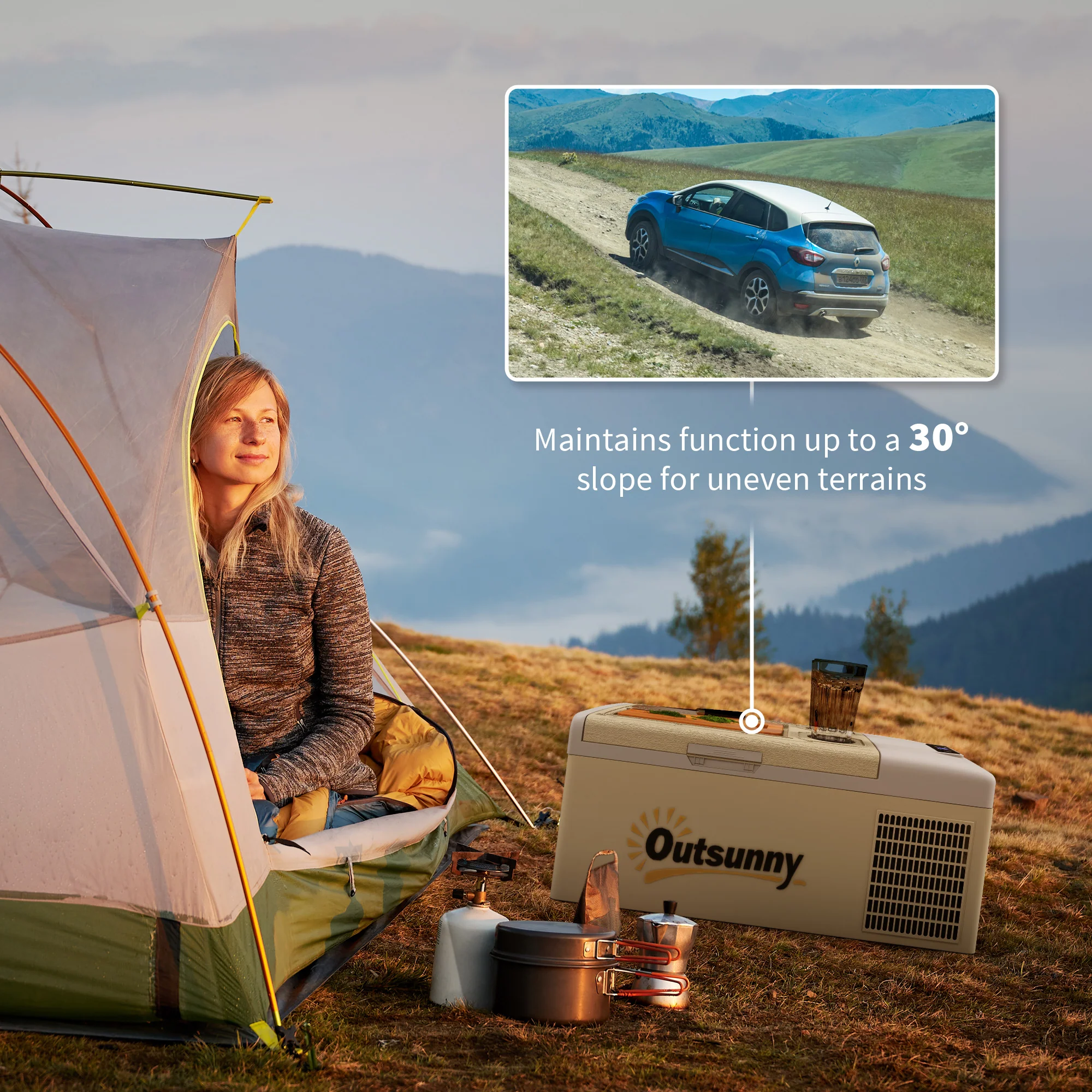 Outsunny 16L Car Refrigerator Fridge Freezer, 12/24V DC and 100-240V AC, Khaki - Image 7