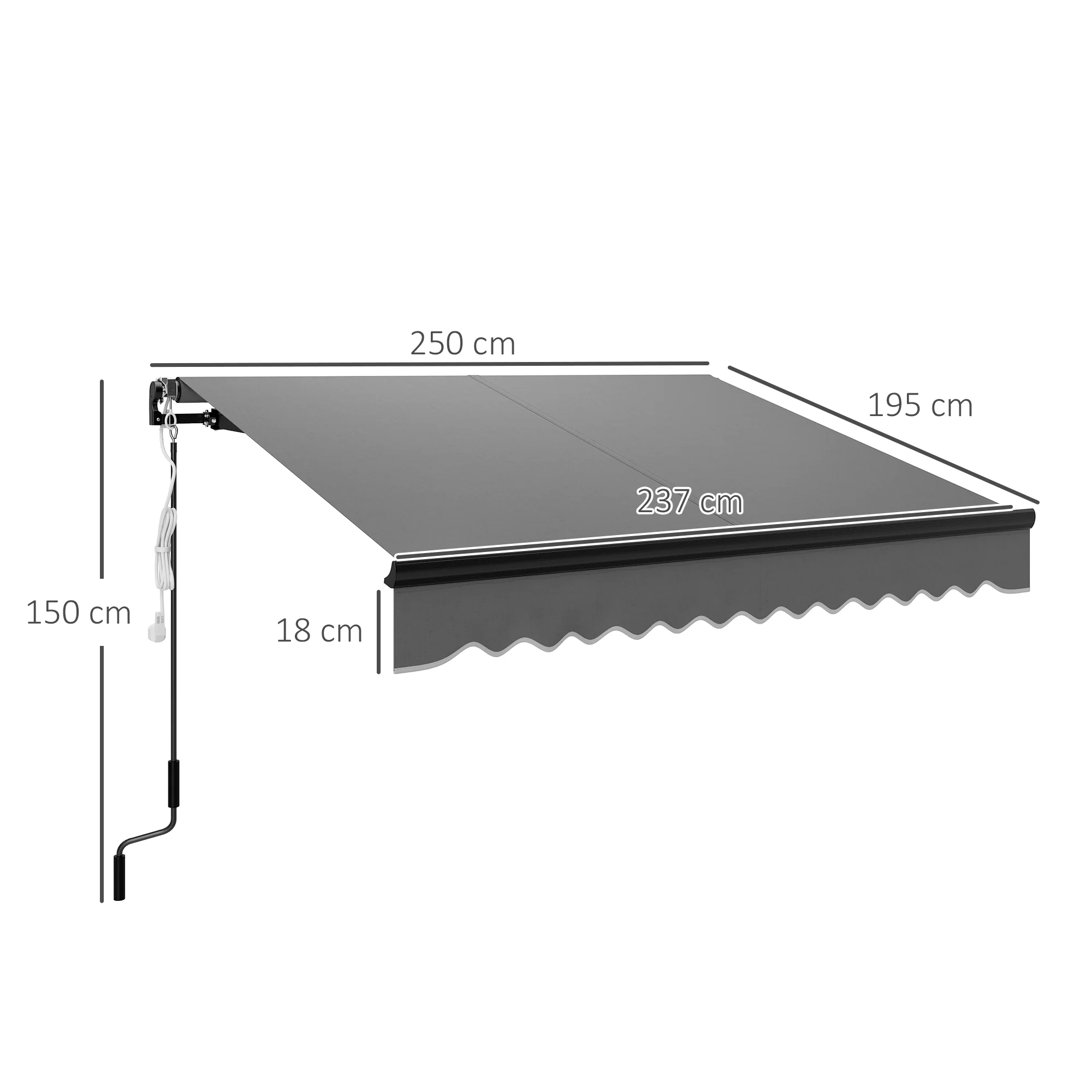 Outsunny 2.5 X 2m Electric Awning With LED Light And Remote Controller - Image 14